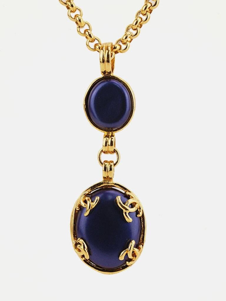 Chanel Gold Plated Blue Oval Gripoix 