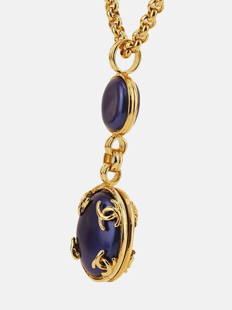 Women's Chanel Gold Plated Blue Oval Gripoix 