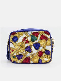 Chanel Blue Lambskin with Silk Gripoix Accessories Pattern Tassel Shoulder Bag