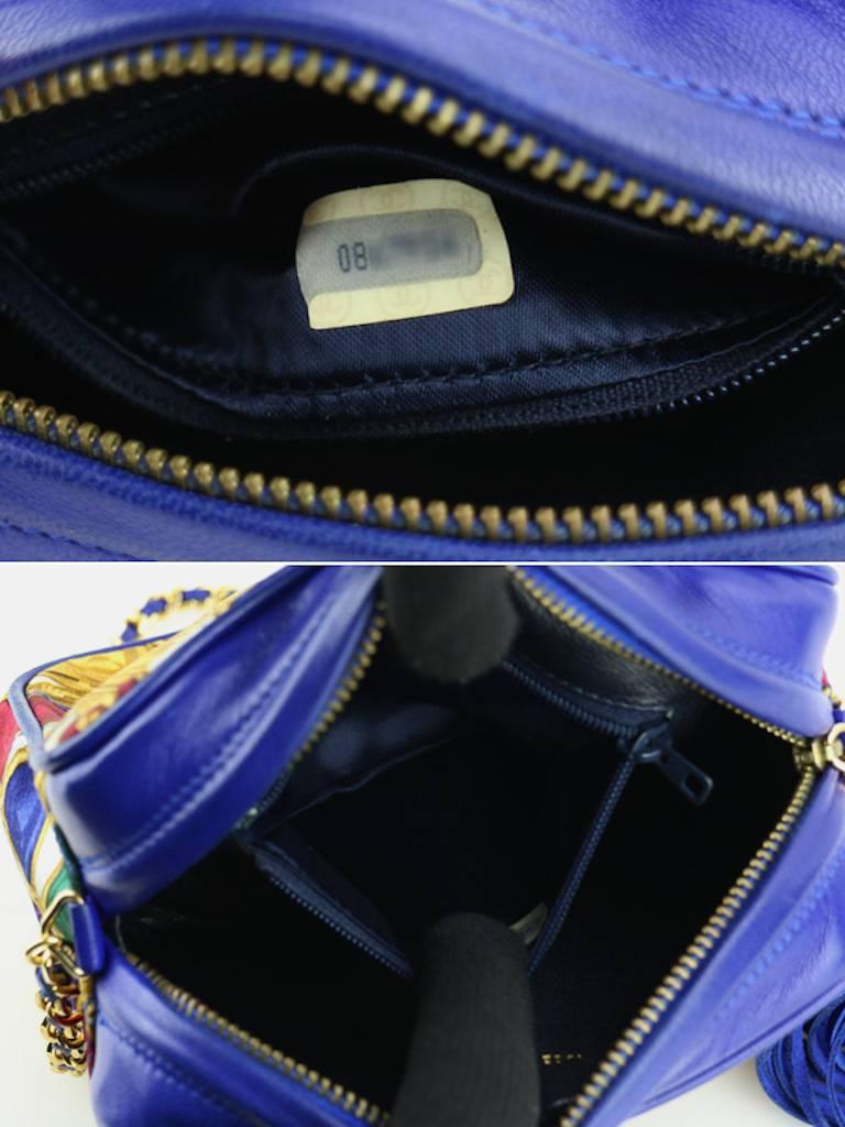 Chanel Blue Lambskin with Silk Gripoix Accessories Pattern Tassel Shoulder Bag 4