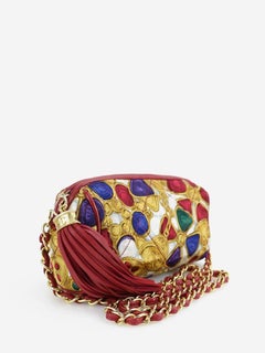 Chanel Red Lambskin with Silk Gripoix Accessories Pattern Tassel Shoulder Bag