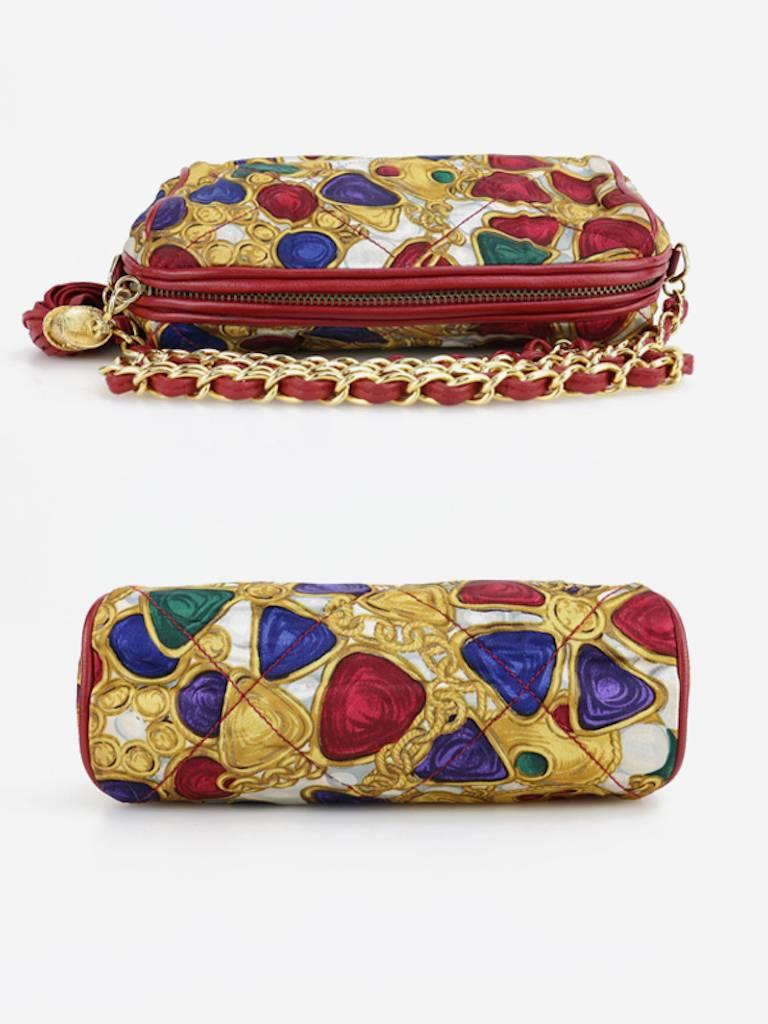 Women's Chanel Red Lambskin with Silk Gripoix Accessories Pattern Tassel Shoulder Bag 