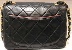 Chanel Black Quilted Lambskin with Burgundy leather piping Shoulder Bag
