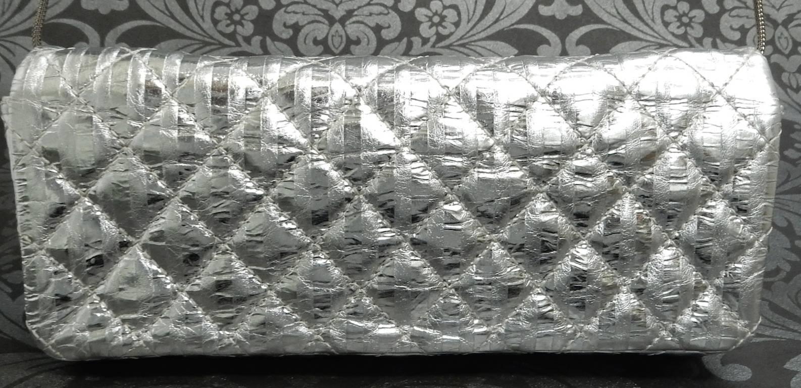 Chanel Silver Metallic Quilted Calf Skin Leather Flap Reissue Shoulder Bag In Excellent Condition In Sheung Wan, HK