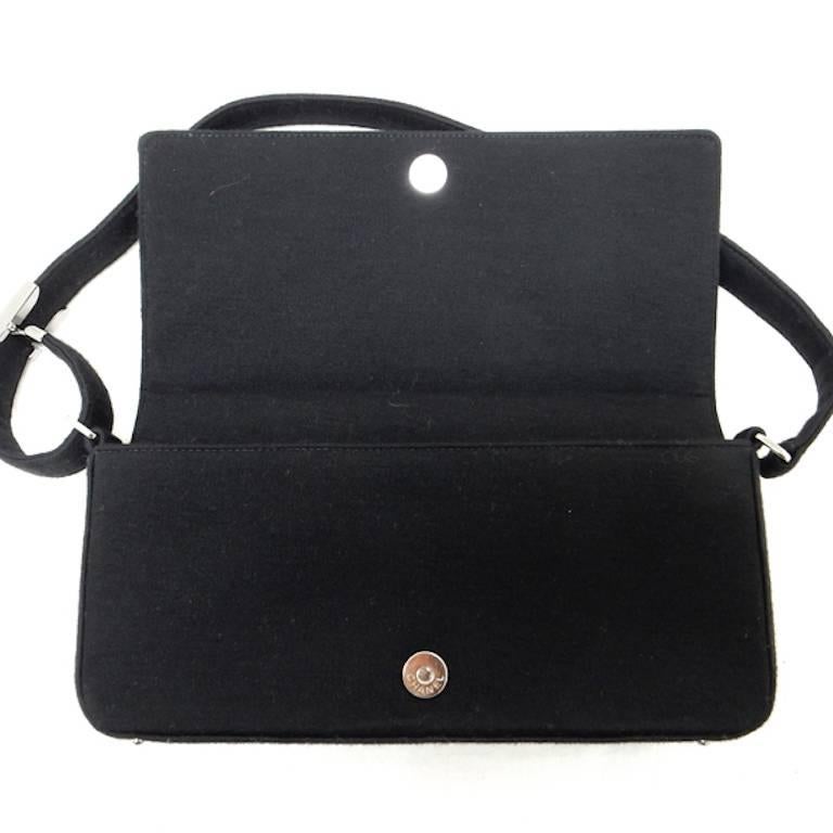 Chanel Black Canvas with Silver Metal Studs Flap Shoulder Handbag 1
