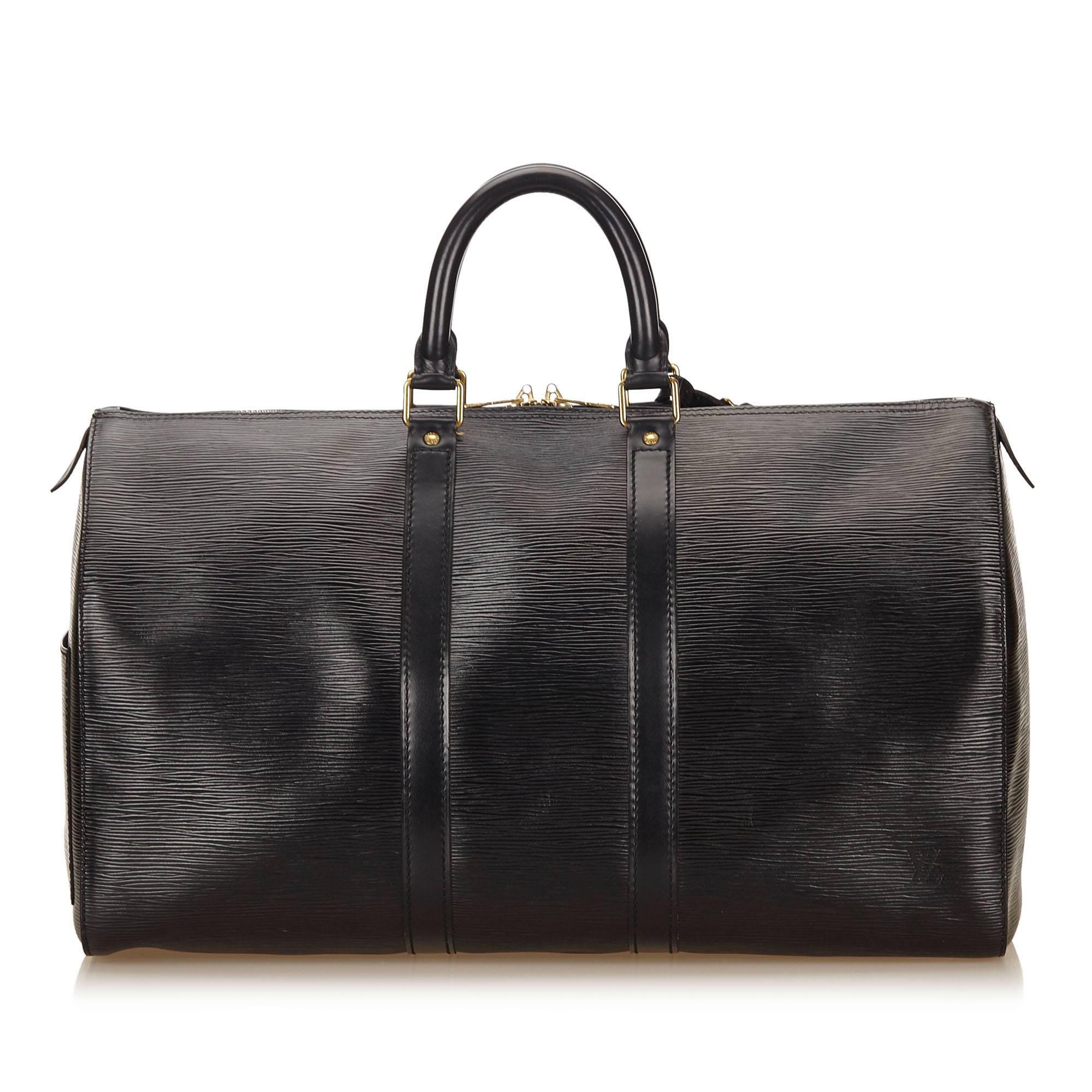 Louis Vuitton Black Epi Keepall 45 Duffle Bag In Excellent Condition In Sheung Wan, HK