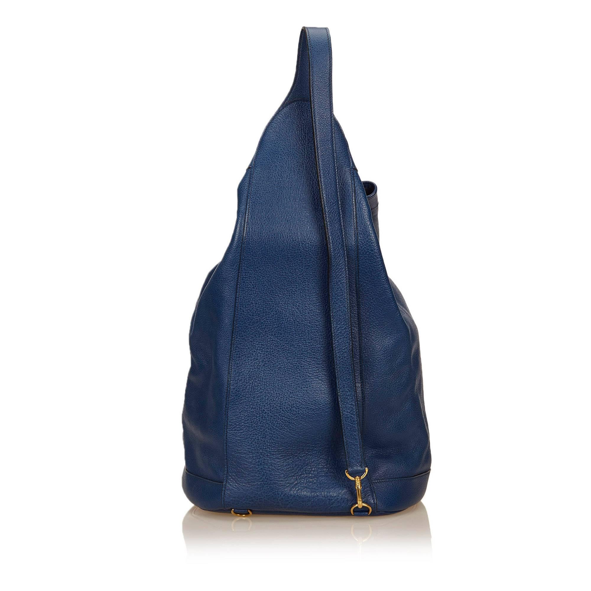 Hermes Blue Leather Sling Backpack In Excellent Condition In Sheung Wan, HK
