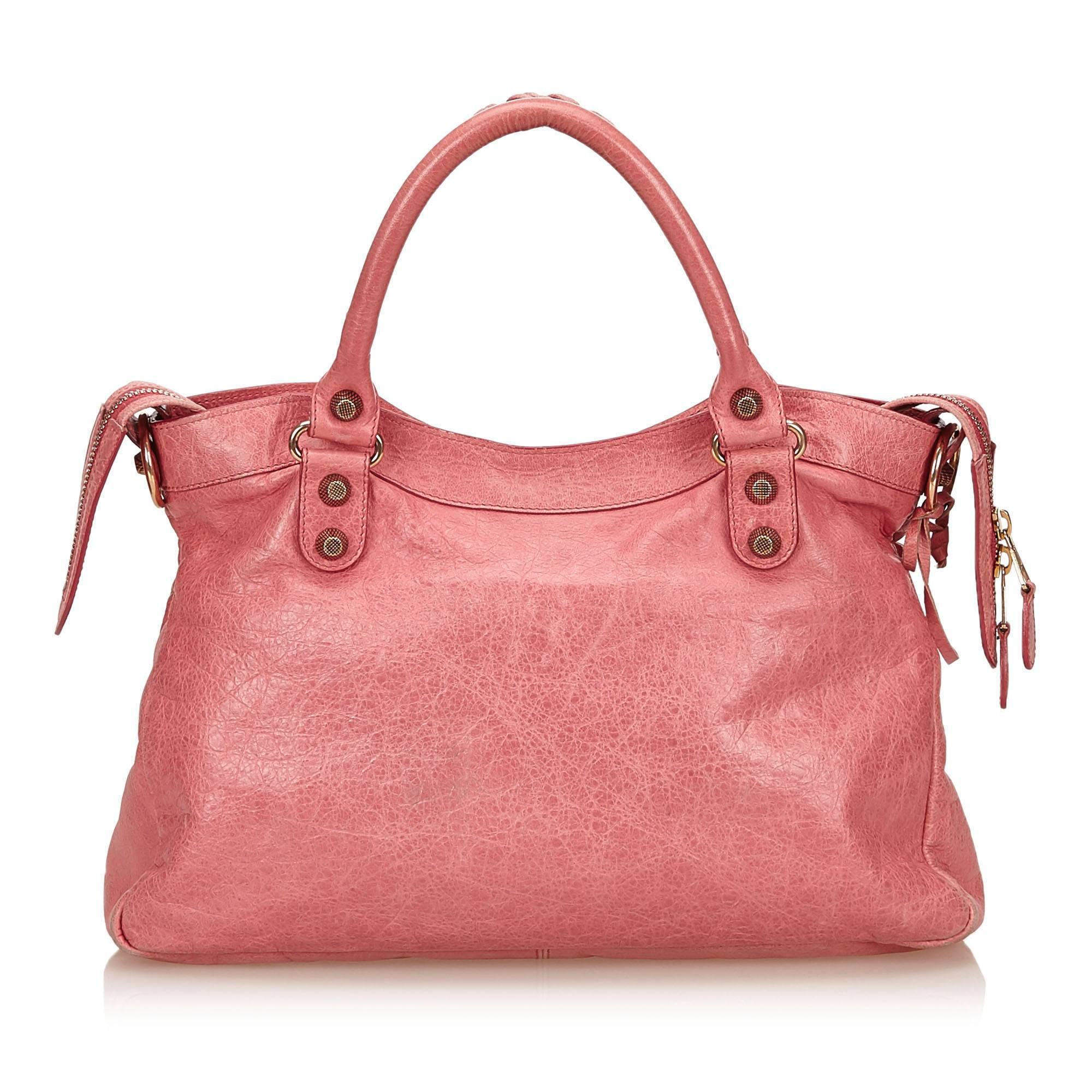 Balenciaga Pink Leather Giant Town Shoulder Bag In Excellent Condition In Sheung Wan, HK