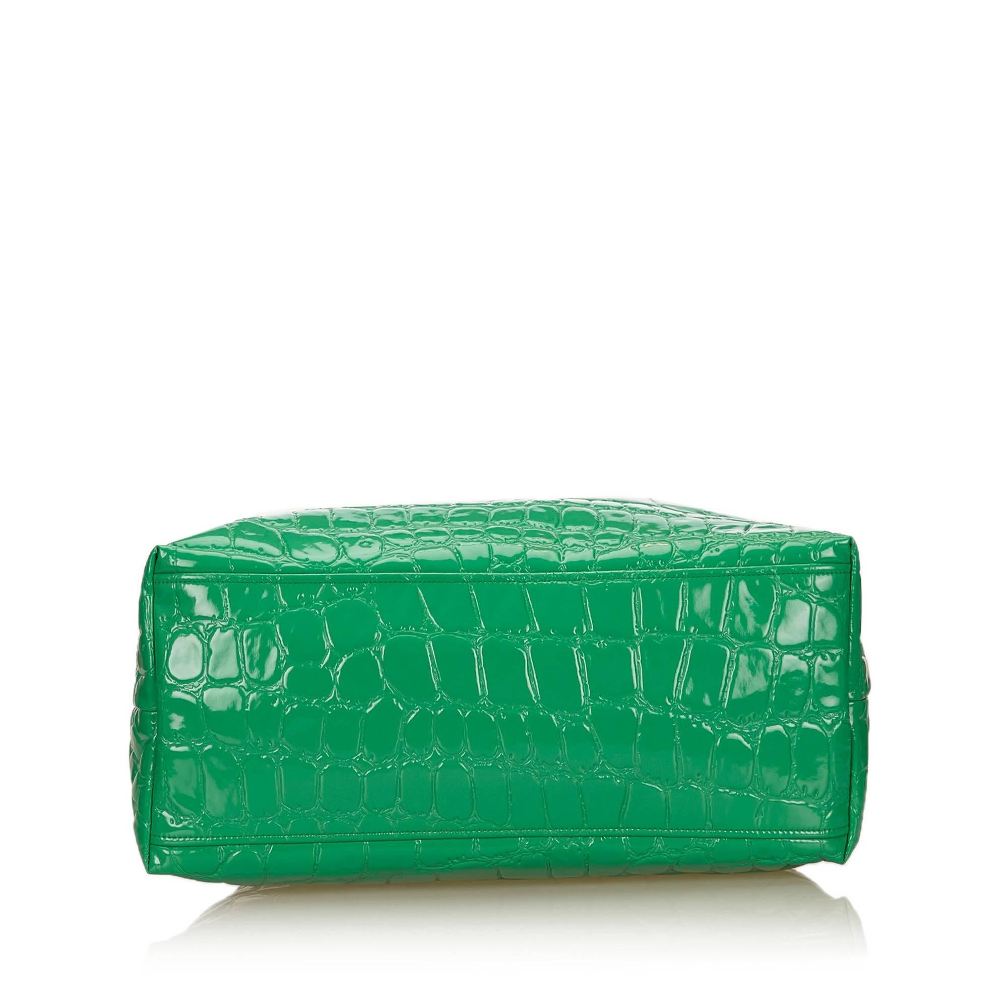 Women's Mui Mui Green Patent Croc Leather Tote Bag