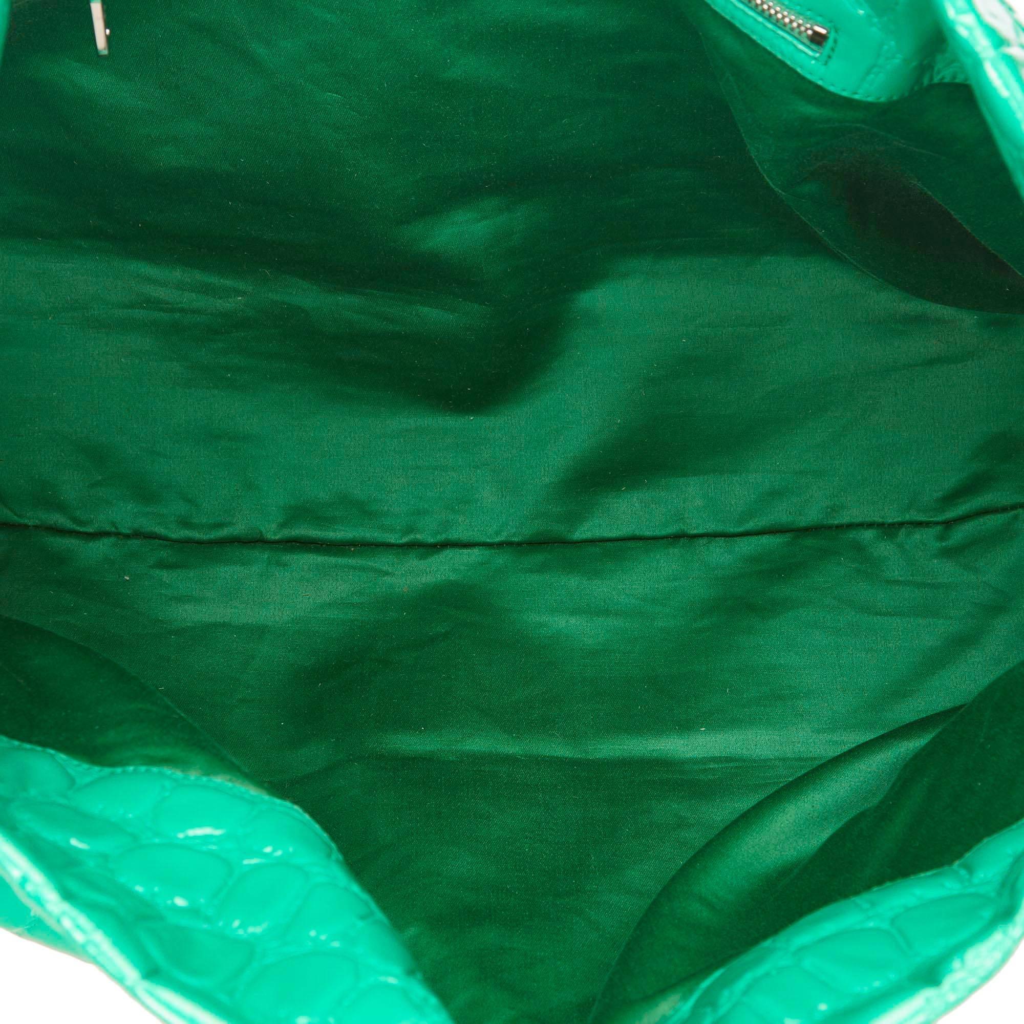 Mui Mui Green Patent Croc Leather Tote Bag 2