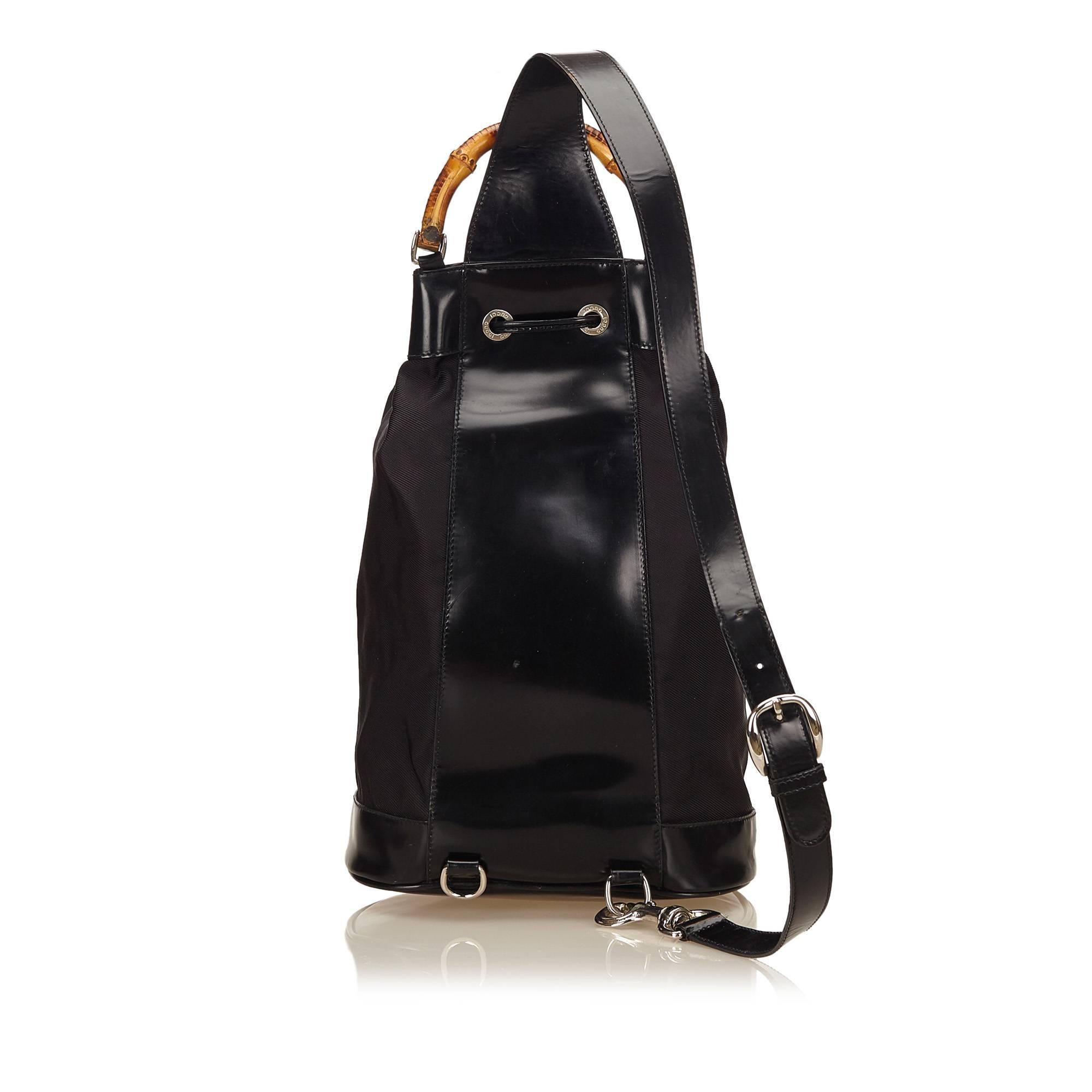 Gucci Black Bamboo Drawstring Backpack In Excellent Condition In Sheung Wan, HK