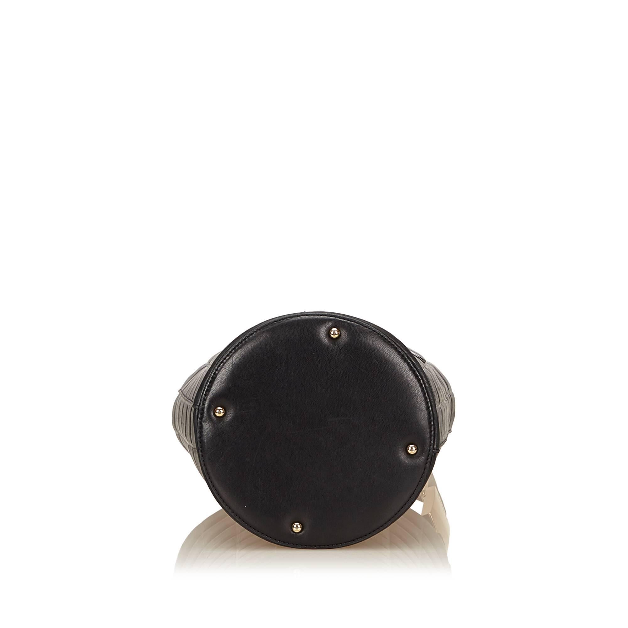 Chanel Black Leather Choco Bar Bucket Shoulder Bag 1