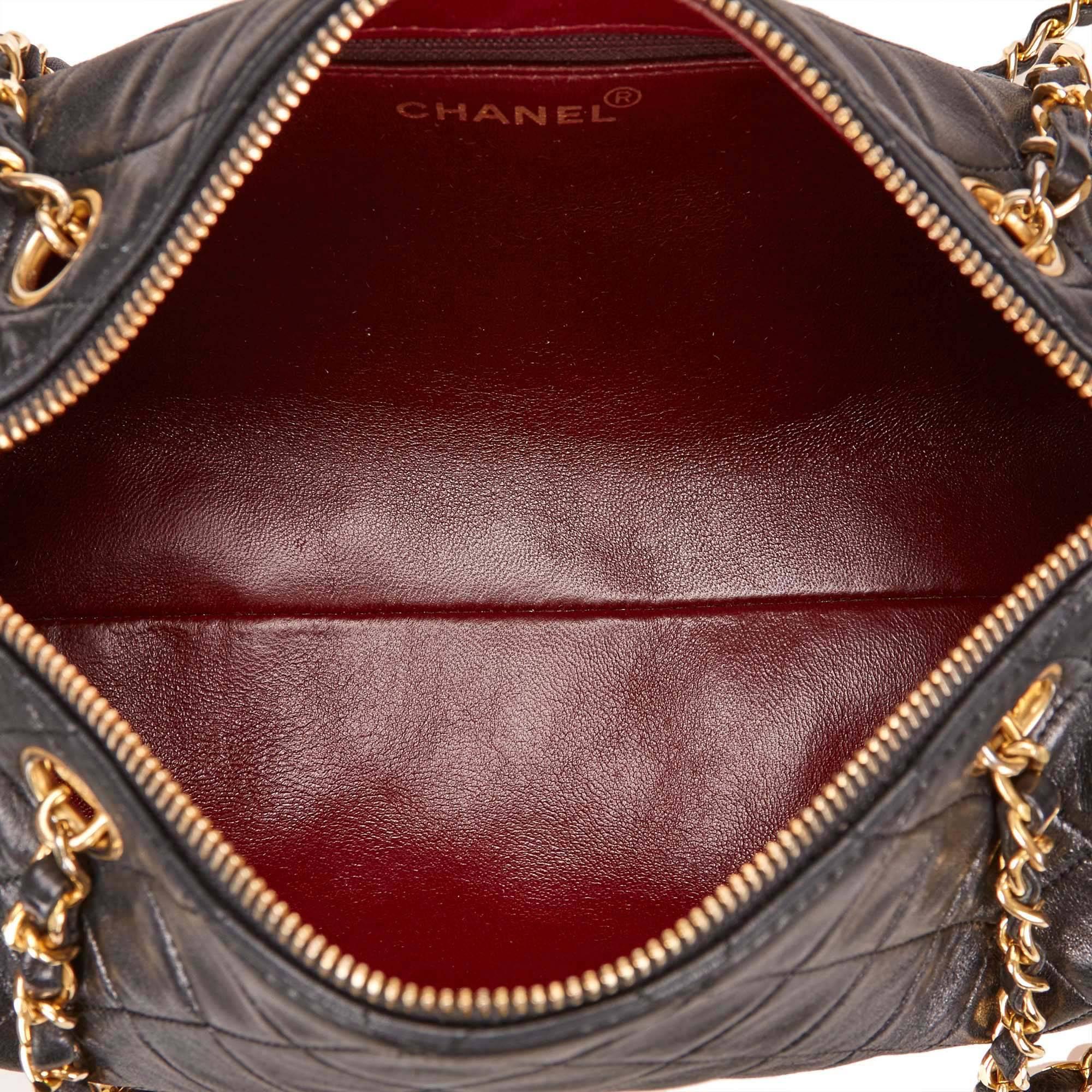 Women's Chanel Black Quilted Lambskin Leather Cylinder Shoulder Bag 