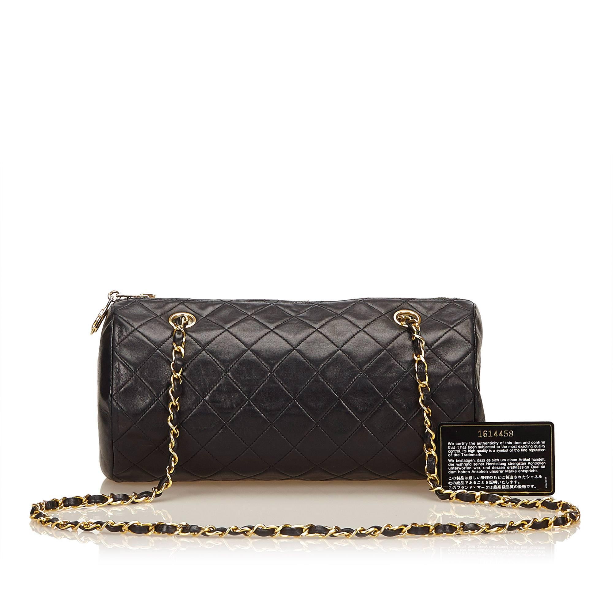 Chanel Black Quilted Lambskin Leather Cylinder Shoulder Bag  2