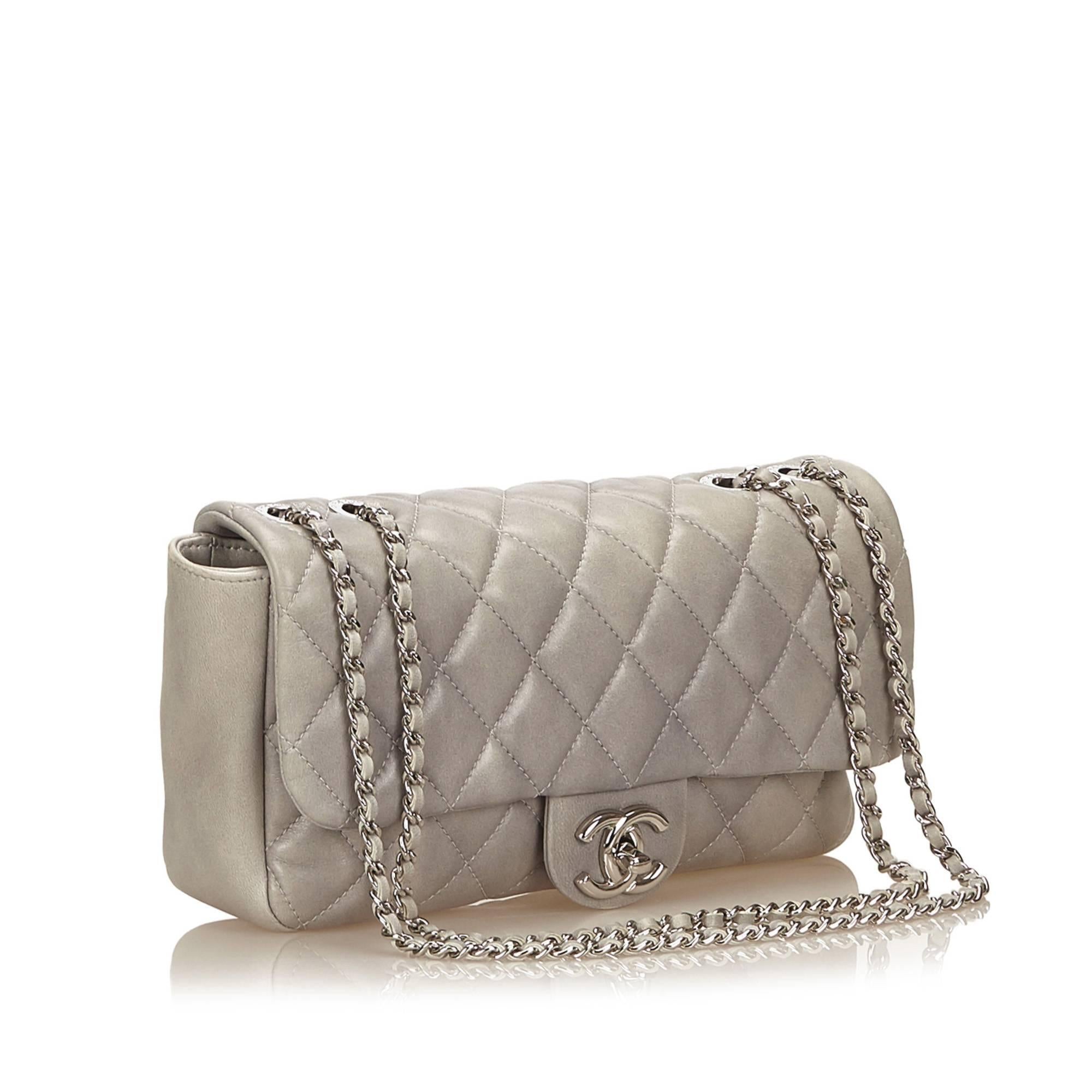 Women's Chanel Gray Matelasse Quilted Lambskin Leather Flap Shoulder Bag 