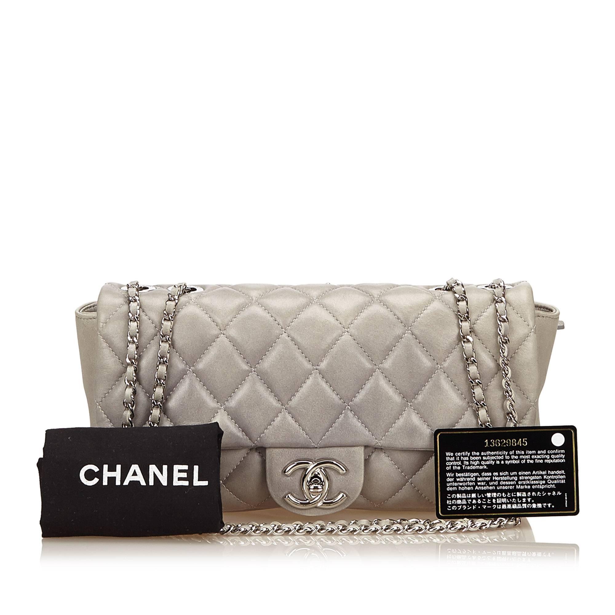 Chanel Gray Matelasse Quilted Lambskin Leather Flap Shoulder Bag  5