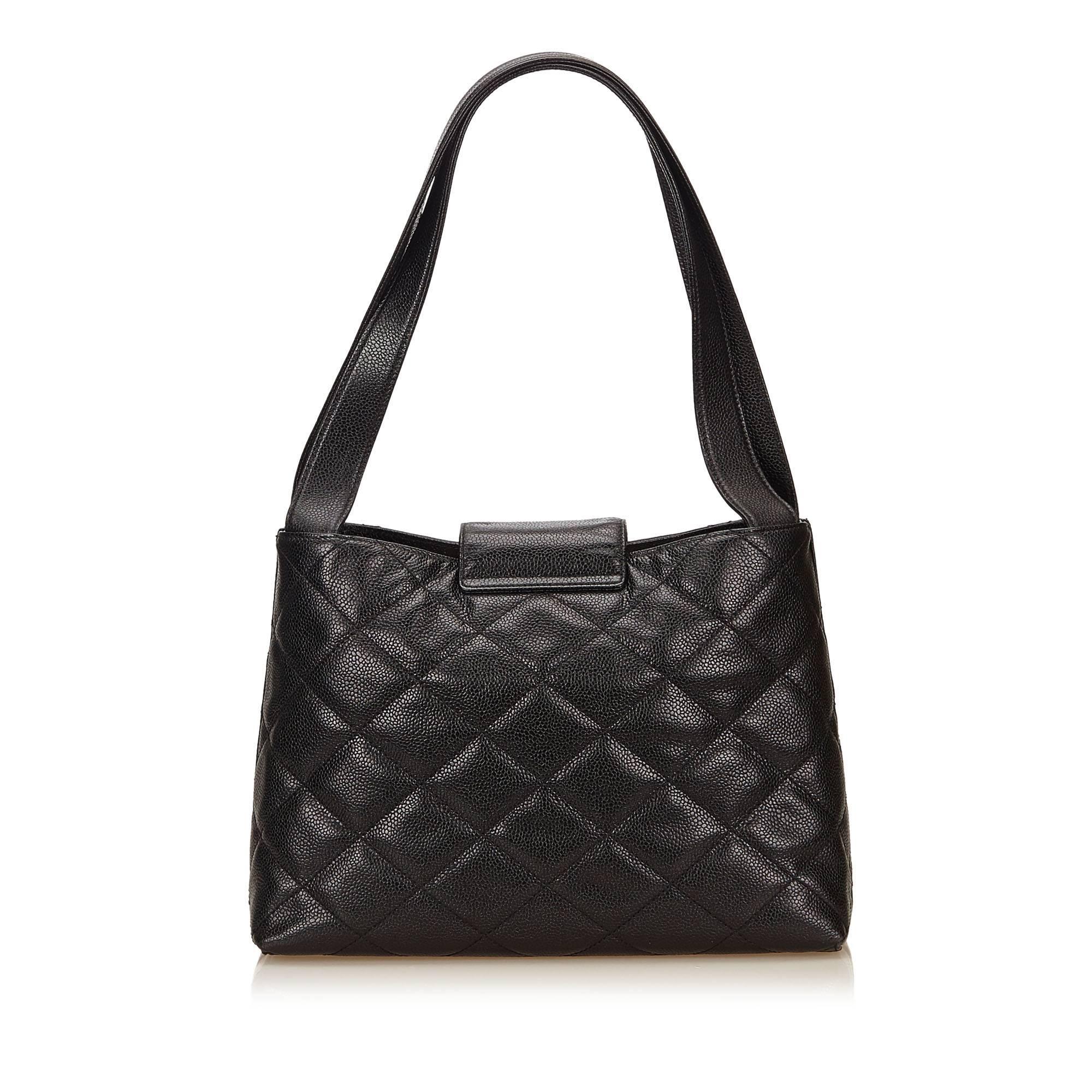 Chanel Black Matelasse Quilted Caviar Leather Shoulder Bag In Excellent Condition In Sheung Wan, HK