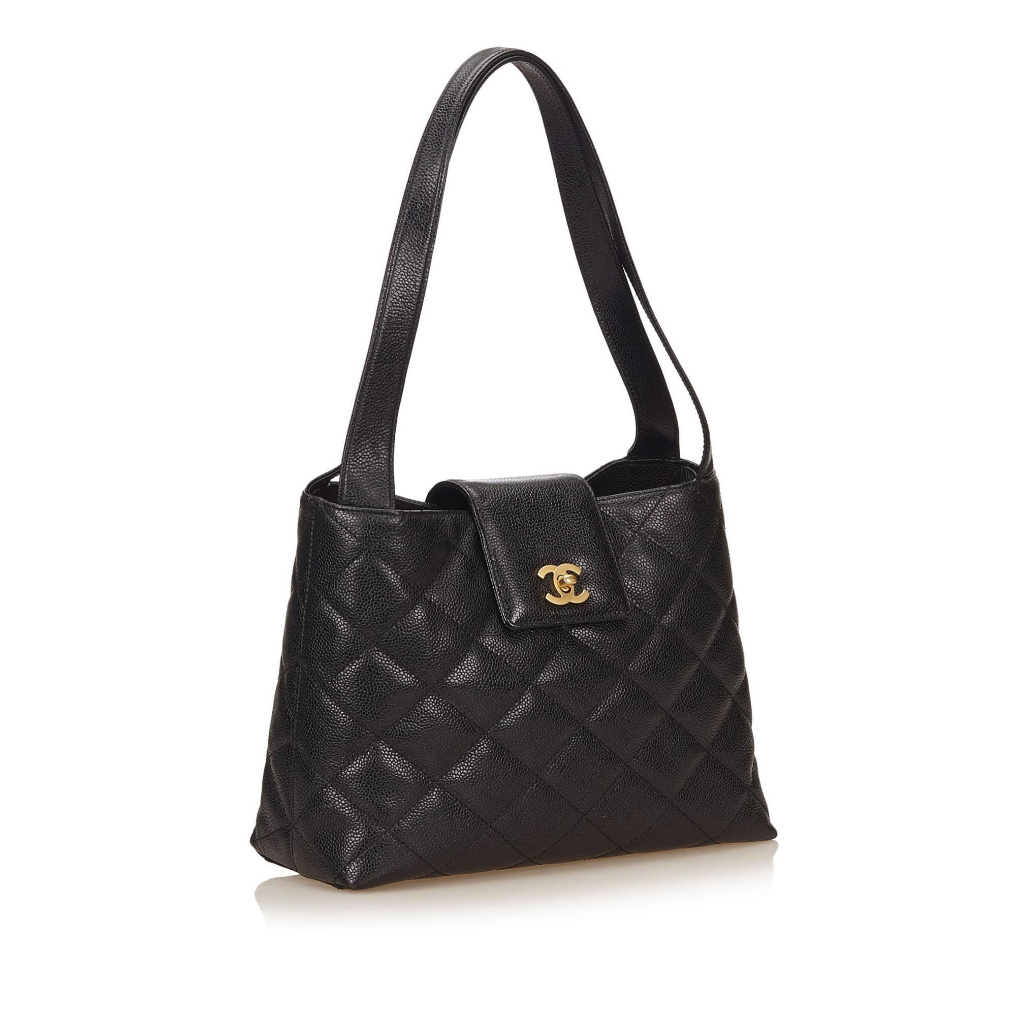 Women's Chanel Black Matelasse Quilted Caviar Leather Shoulder Bag