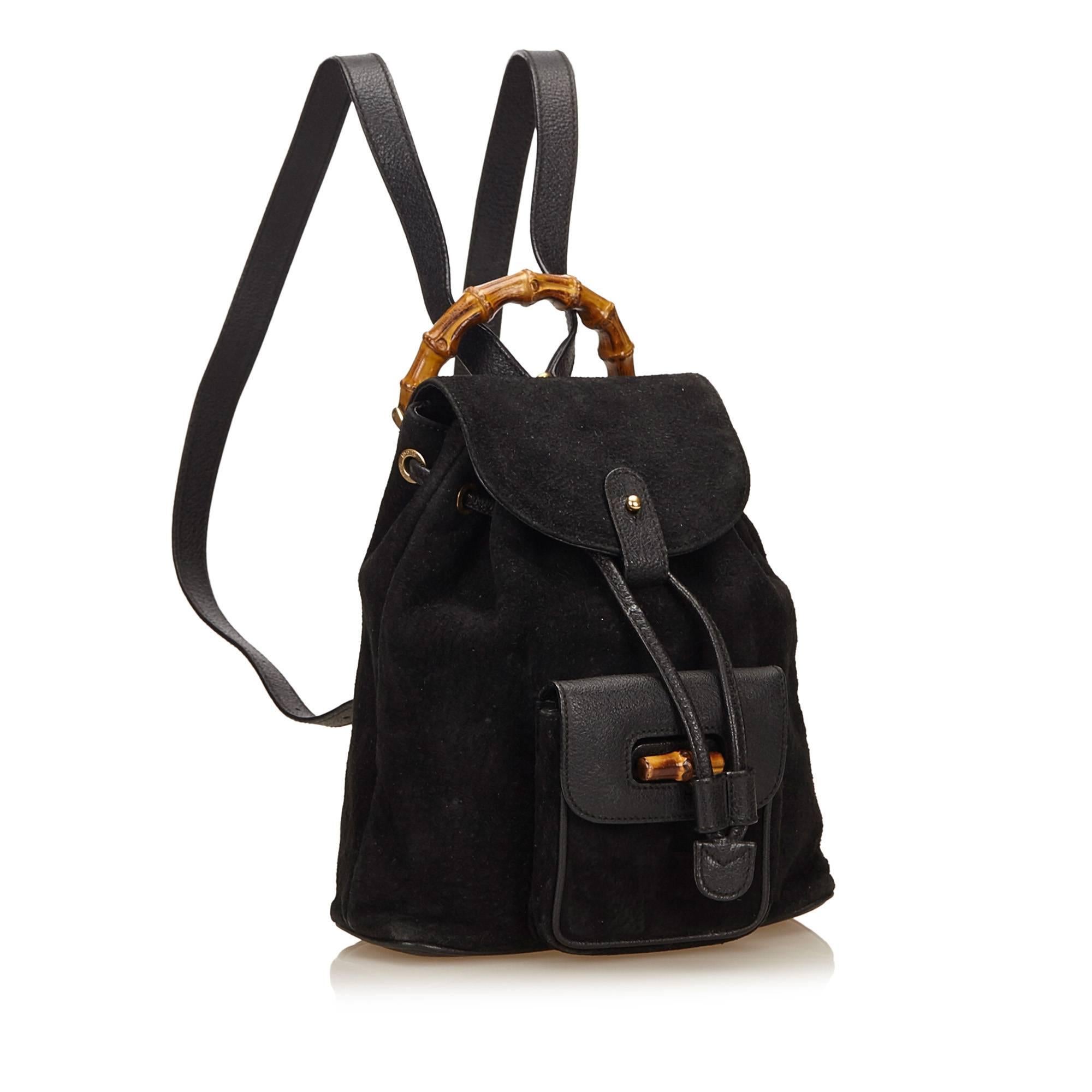 Gucci Black Suede Bamboo Backpack 3