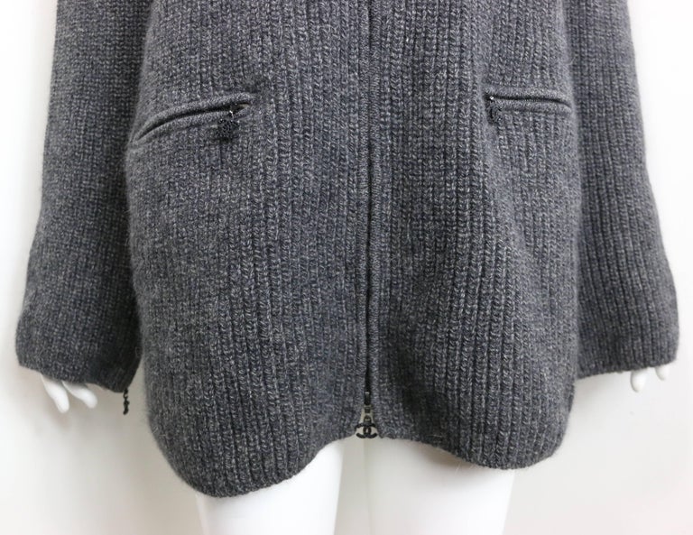 Fall 2003 Chanel Grey Wool and Cashmere High Neck Zippers Long Cardigan ...