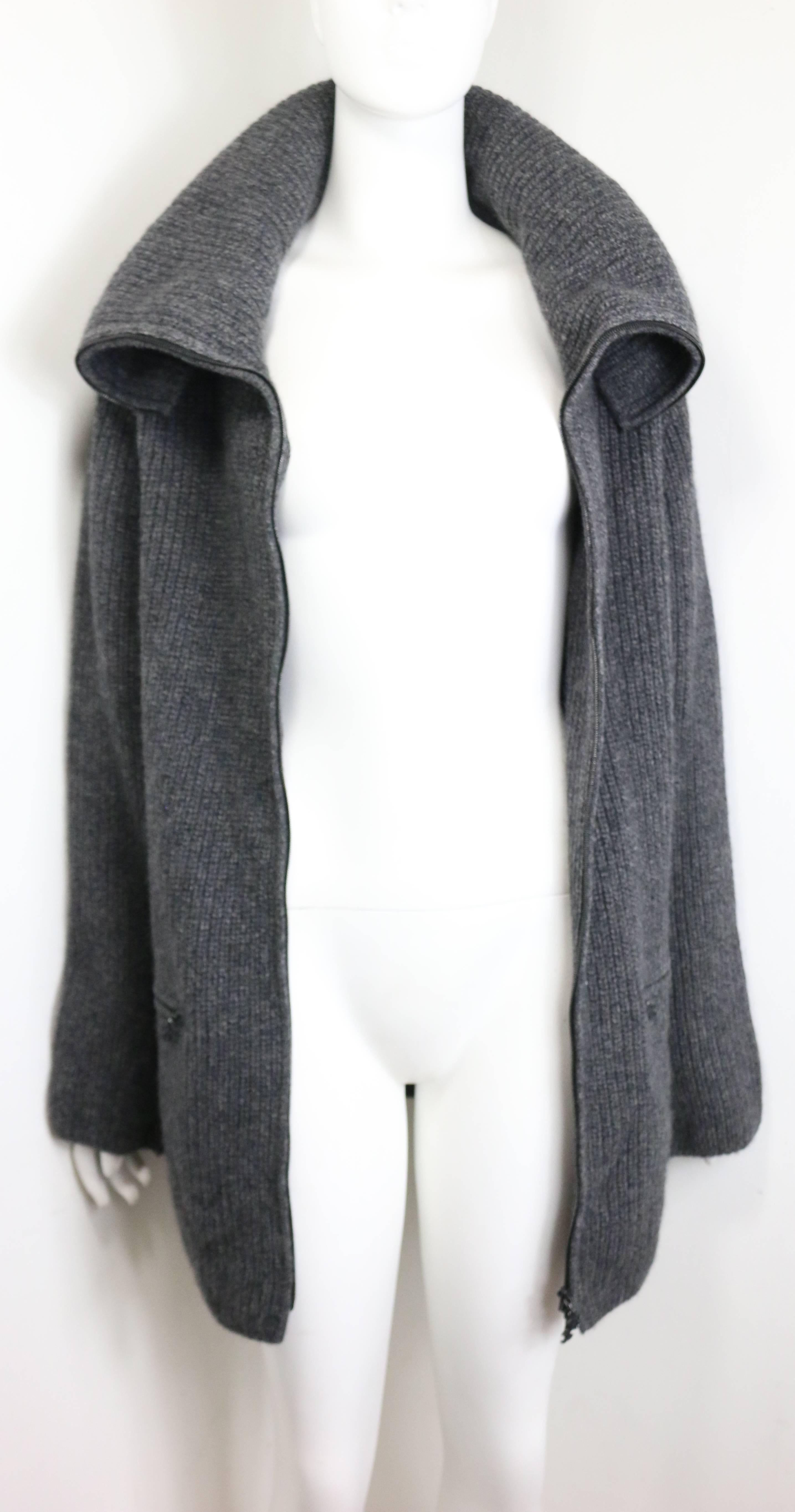 Fall 2003 Chanel Grey Wool and Cashmere High Neck Zippers Long Cardigan  1