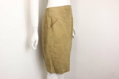 1999 Chanel Beige Suede Lambskin Leather Knee Length Pencil Skirt