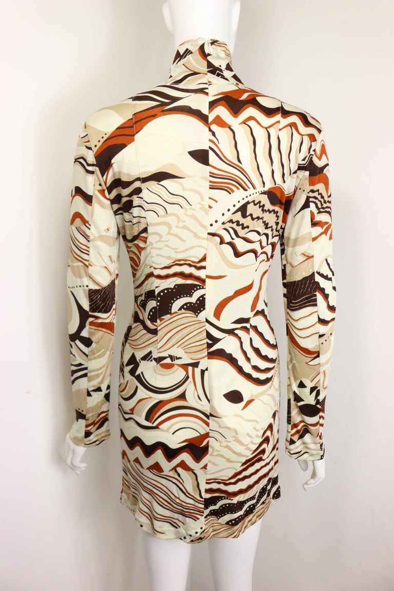 Costume National Beige Retro Wave Pattern Long Sleeves Dress  In New Condition For Sale In Sheung Wan, HK