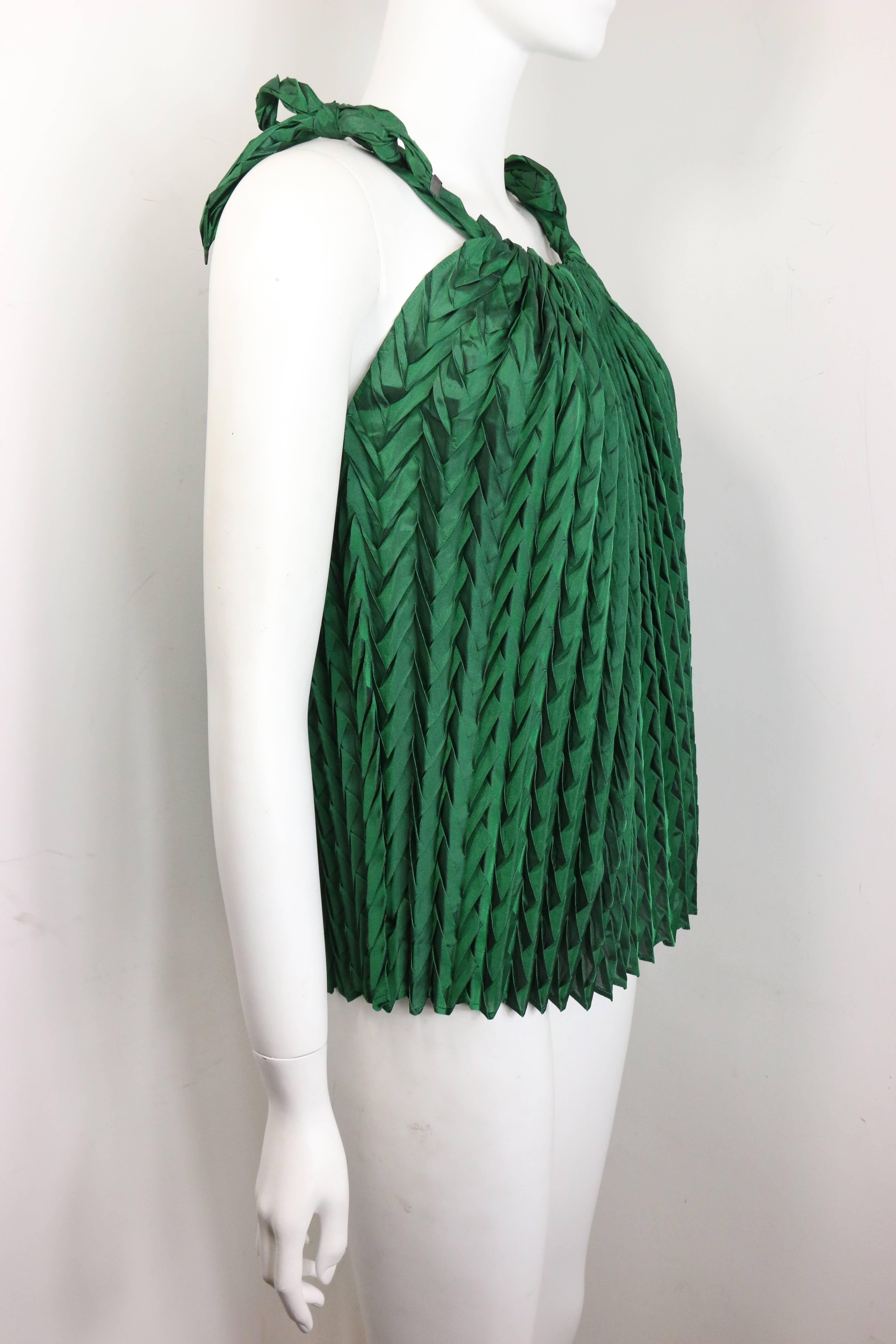 - Vintage 90s Issey Miyake green pleated sleeveless top. 

- Drawstring spaghetti strap.

- 
