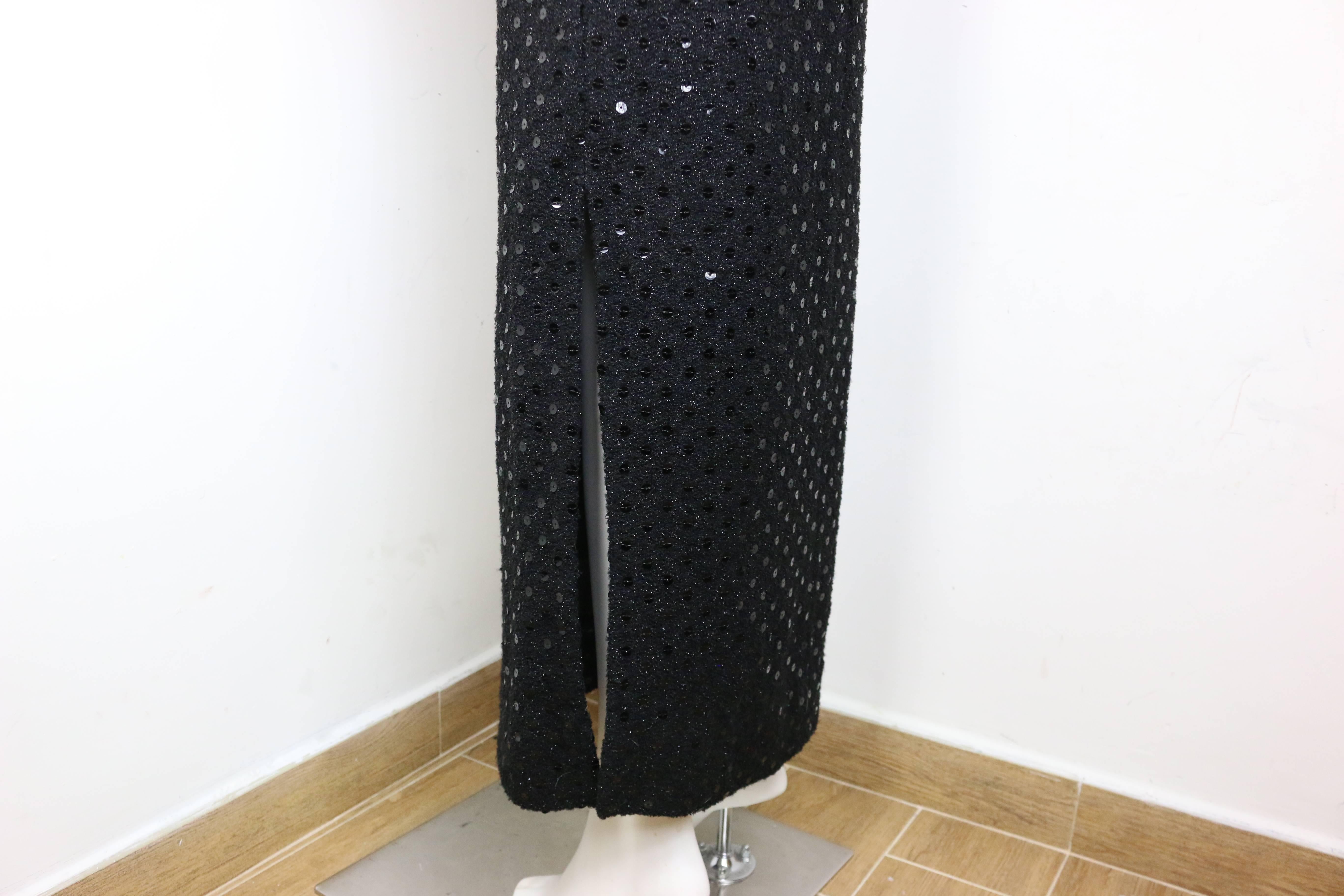 Chanel Black Tweed with Black Sequins Long Tube Evening Dress  In Excellent Condition For Sale In Sheung Wan, HK
