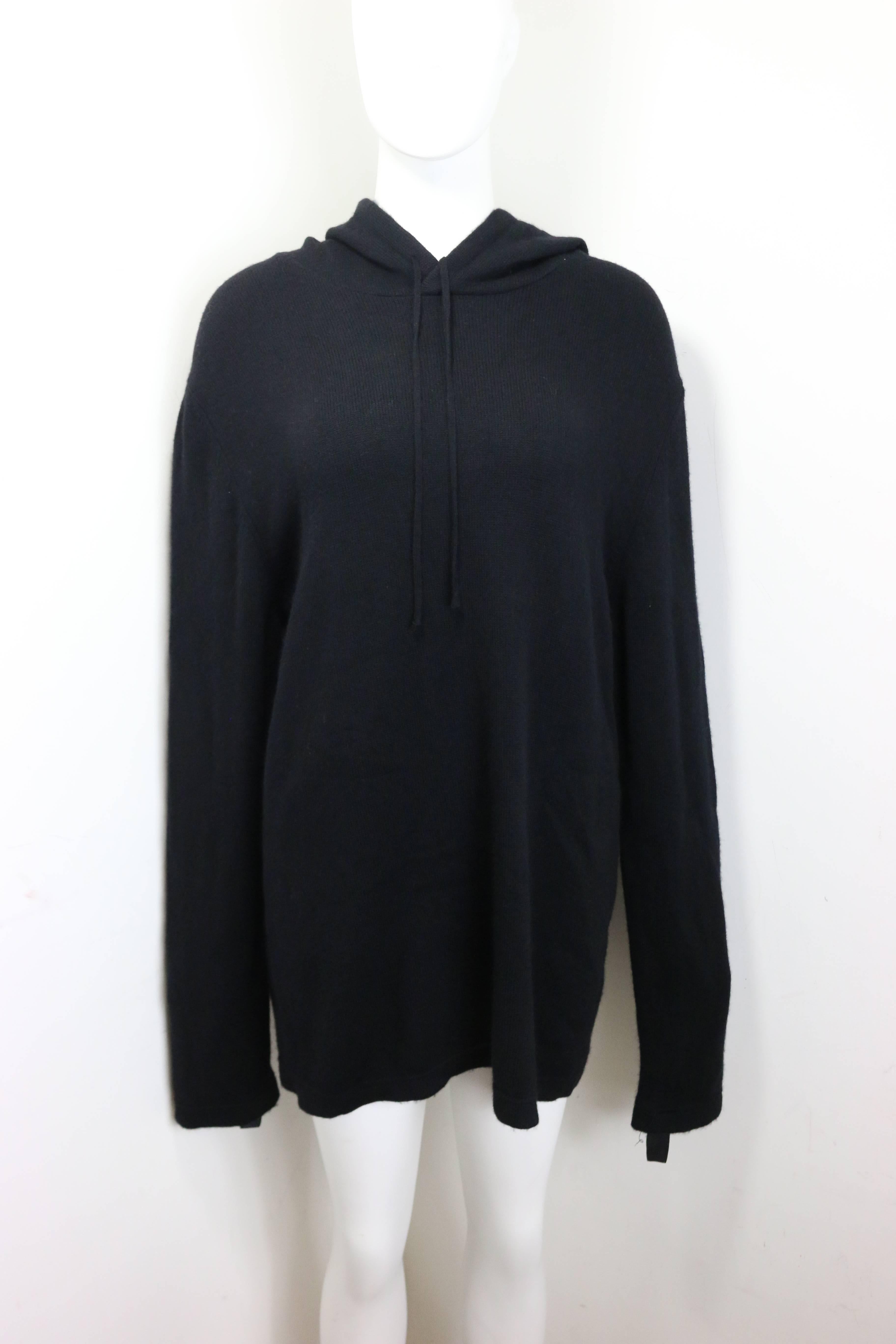 Unique Helmut Lang Black Wool Hoodie with Faux Hair  In Good Condition For Sale In Sheung Wan, HK