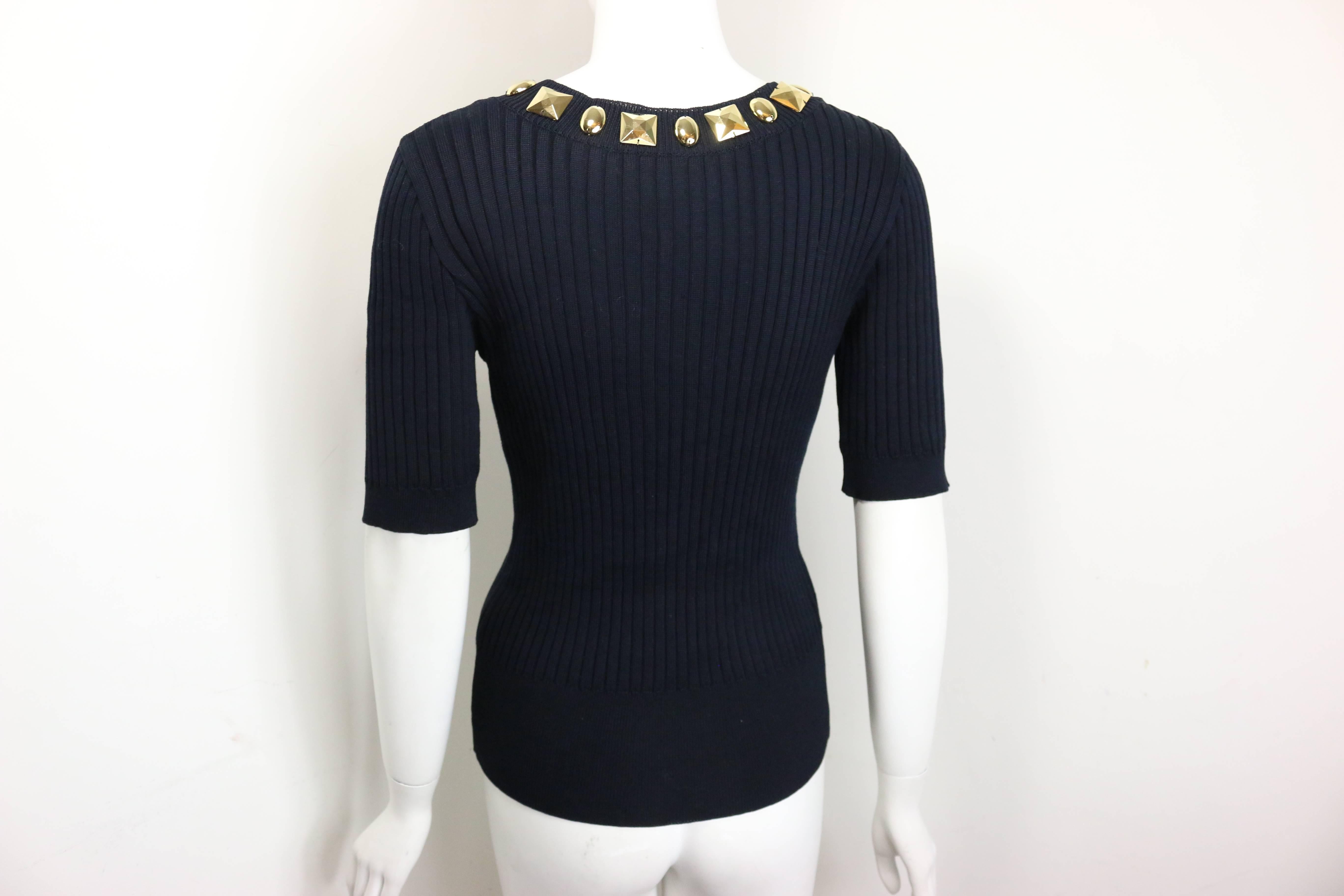 Escada Black Cotton Gold Toned Charms U Neck Short Sleeves Top  In Excellent Condition For Sale In Sheung Wan, HK