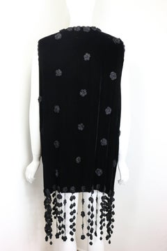 Cheap and Chic by Moschino Black Velvet and Knitted Flower Embroidered Long Vest
