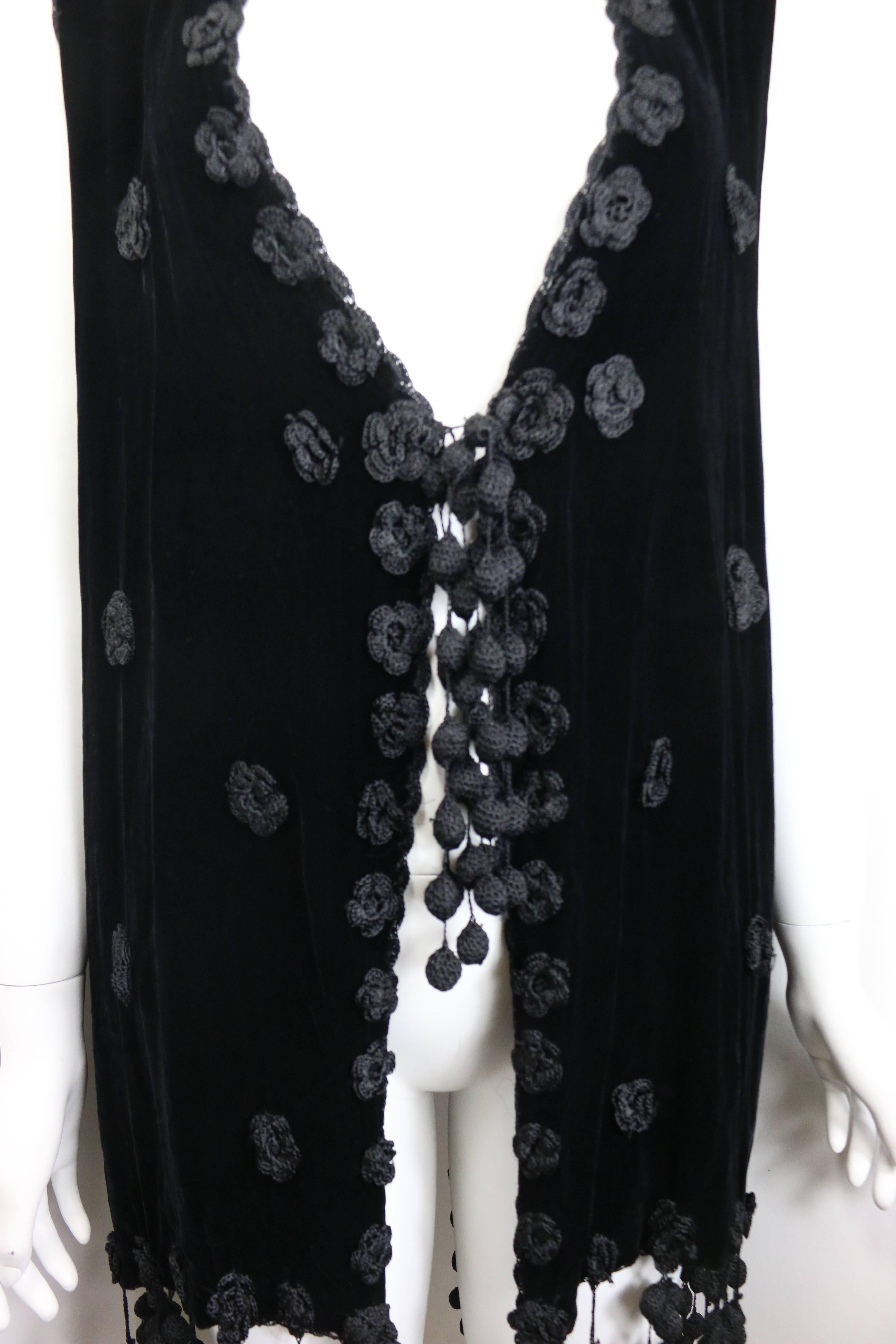 Women's Cheap and Chic by Moschino Black Velvet and Knitted Flower Embroidered Long Vest