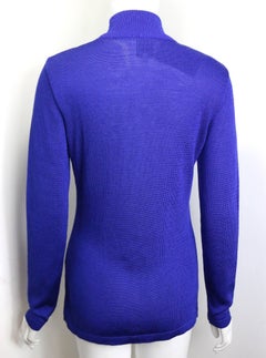 Vintage Claude Montana Blue Wool Patent Leather Trim High Neck Pullover Sweater