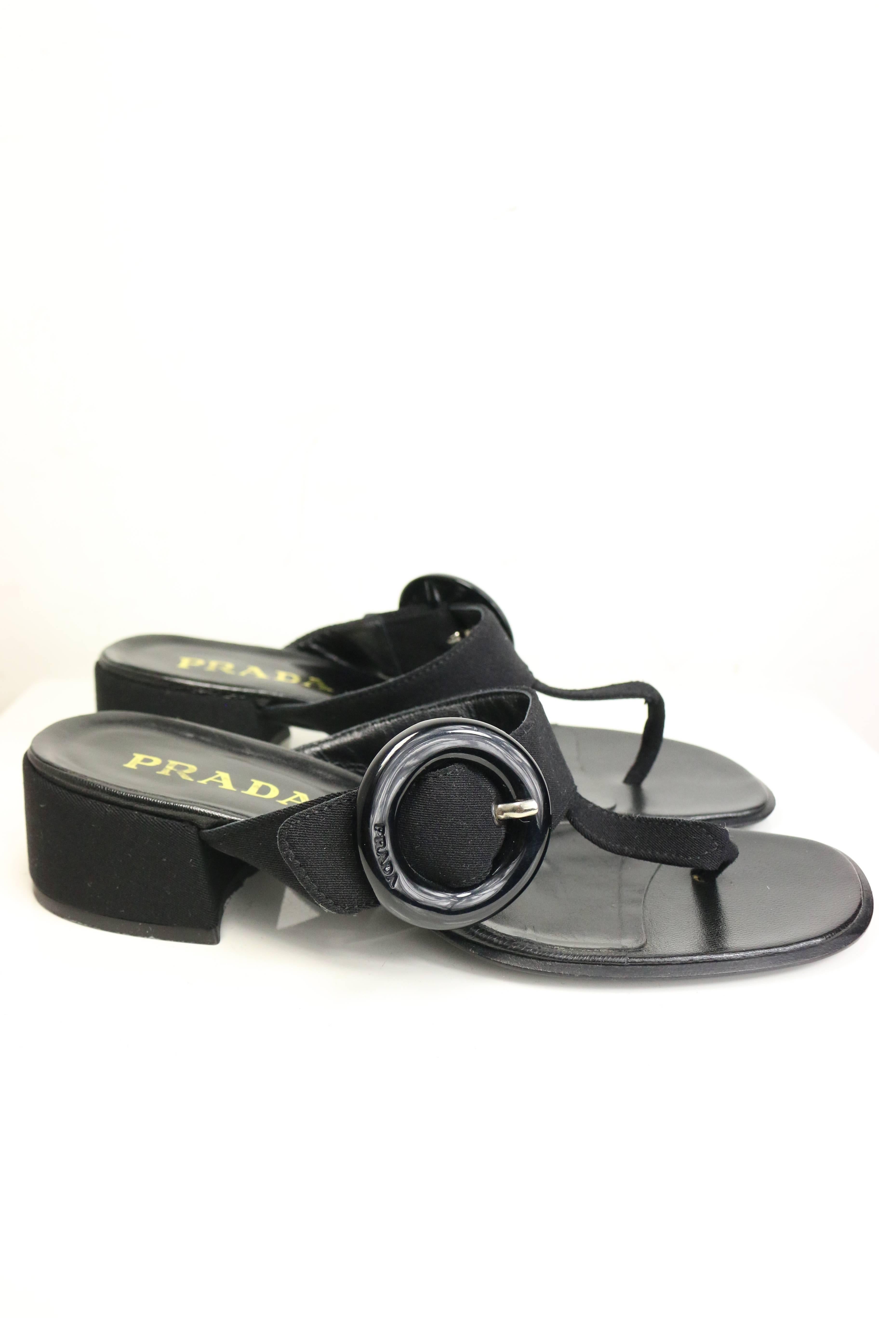 Prada Black Retro Style T - Shape Sandals In Excellent Condition In Sheung Wan, HK