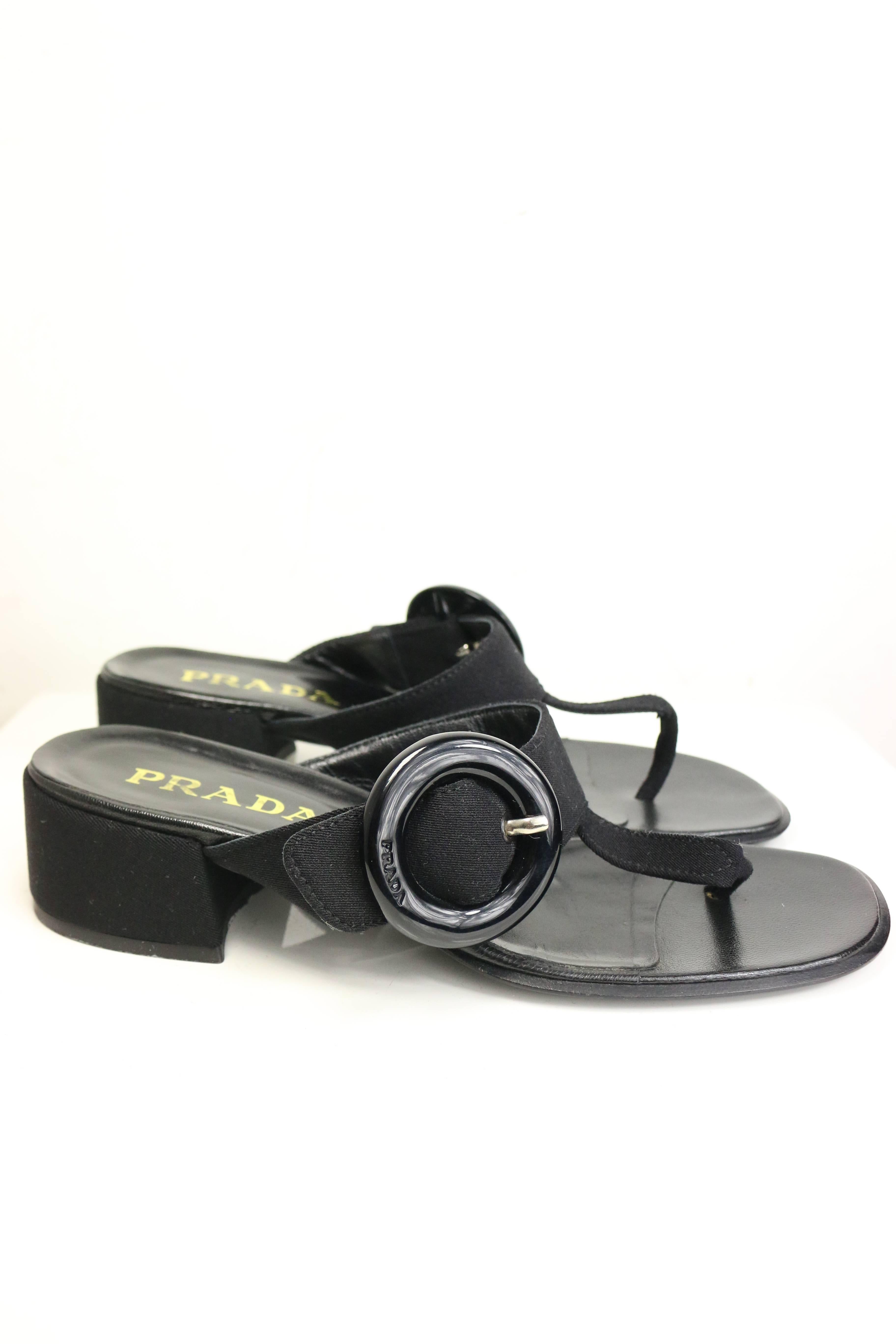 Prada Black Retro Style T - Shape Sandals  In Excellent Condition In Sheung Wan, HK