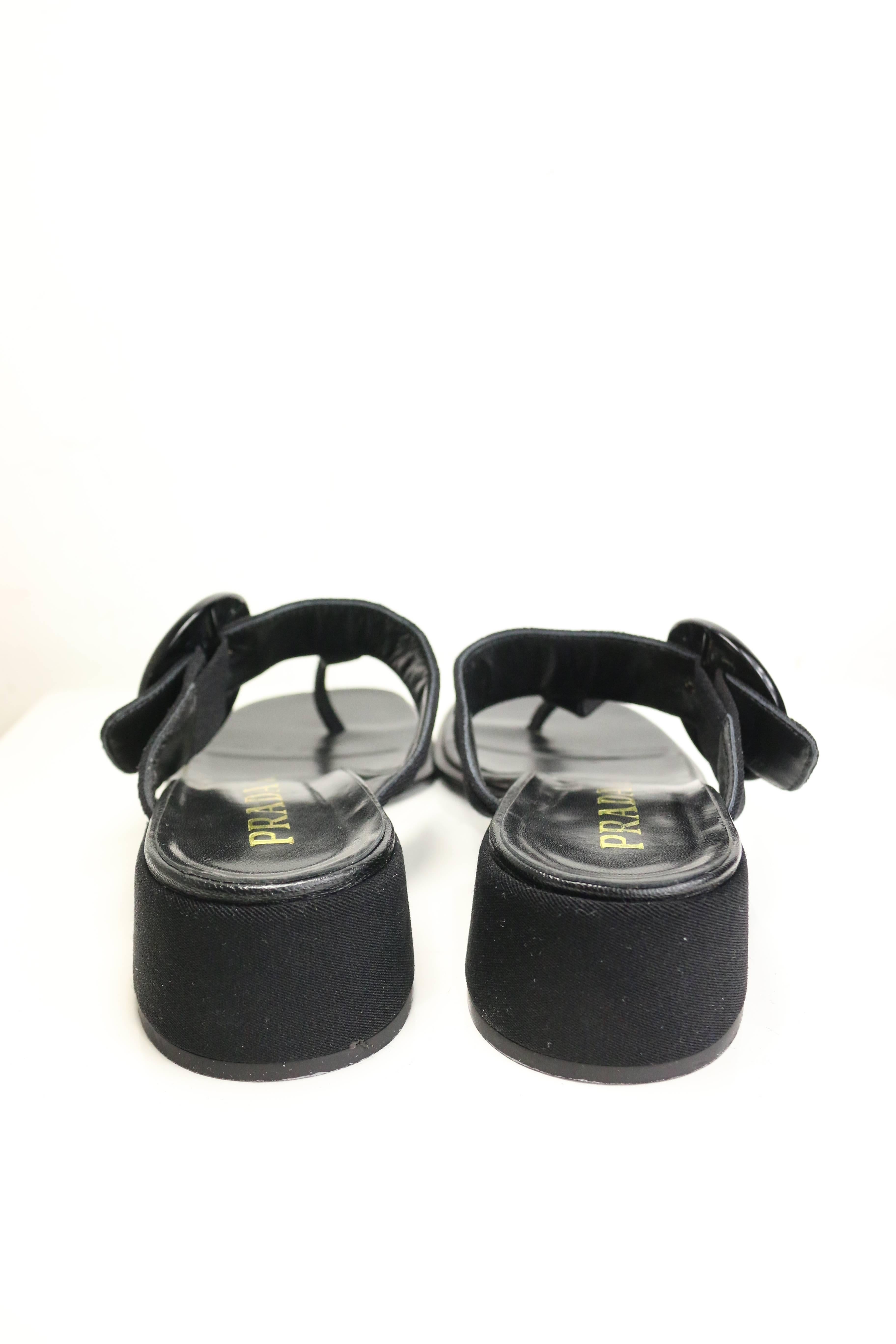 Women's Prada Black Retro Style T - Shape Sandals 