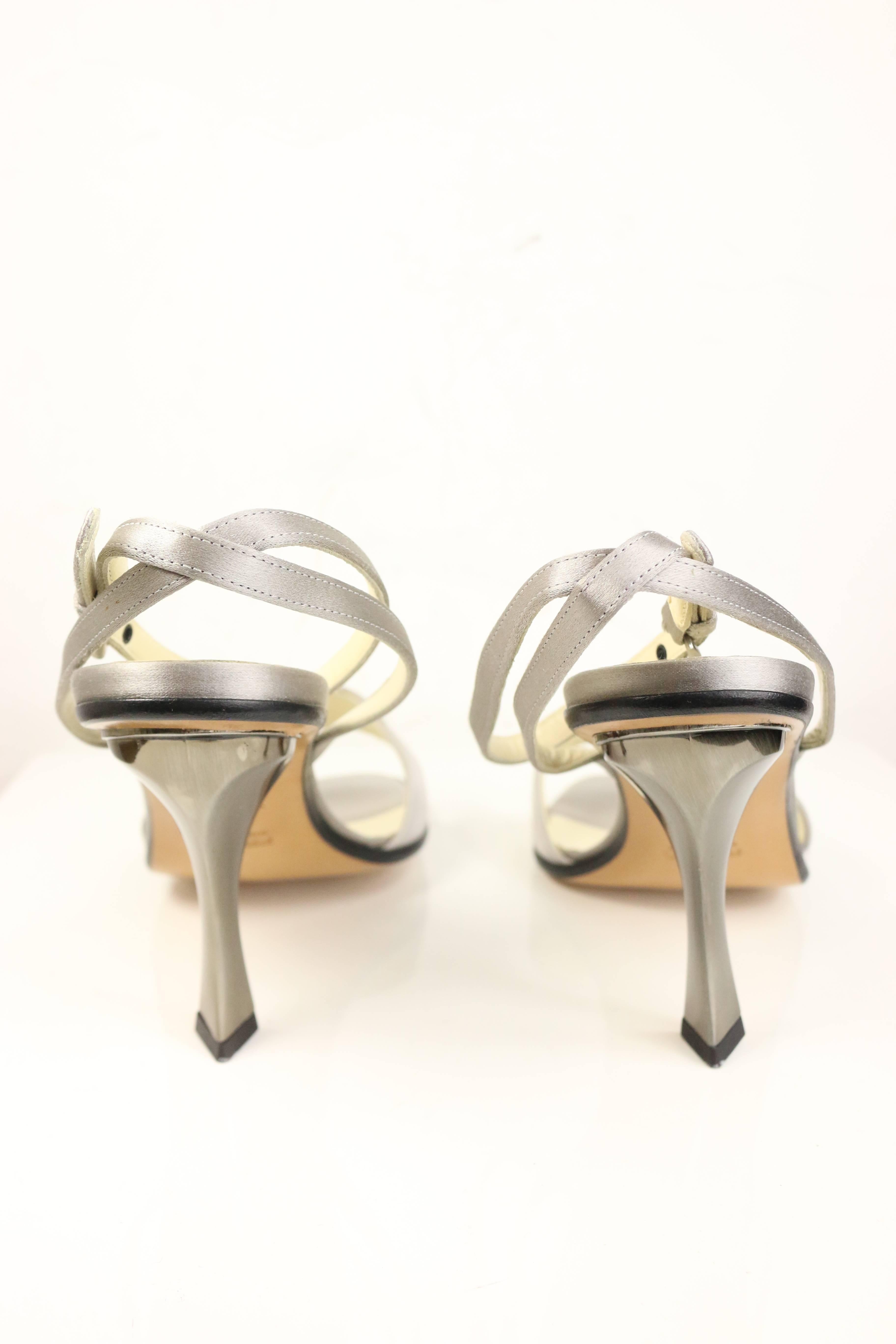 Vintage 90s Prada Silver Satin Strap Slingback Sandals Heels at 1stDibs ...