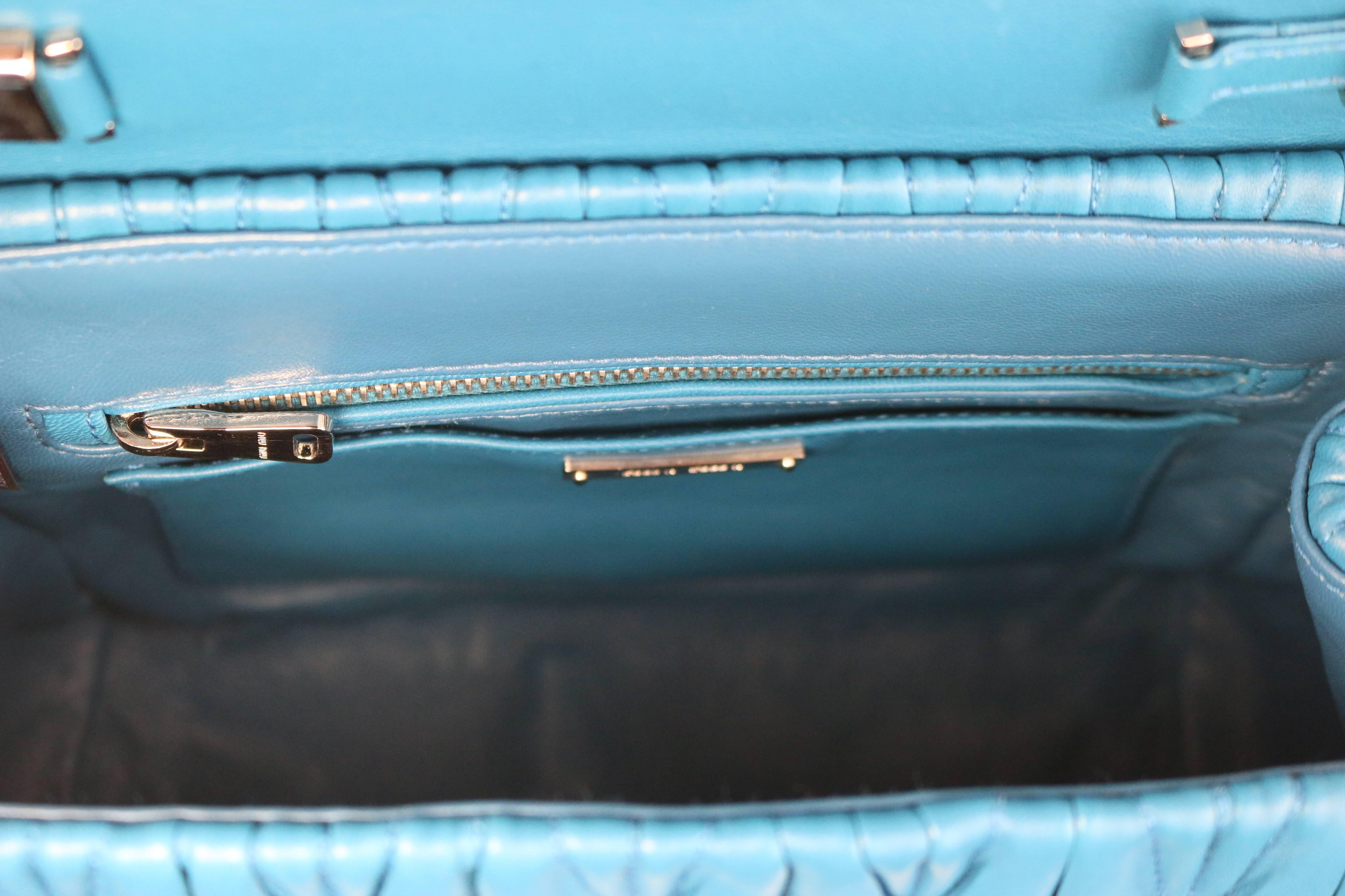 Miu Miu Blue Matelasse Nappa Leather Shoulder/Hand Flap Bag In Excellent Condition For Sale In Sheung Wan, HK