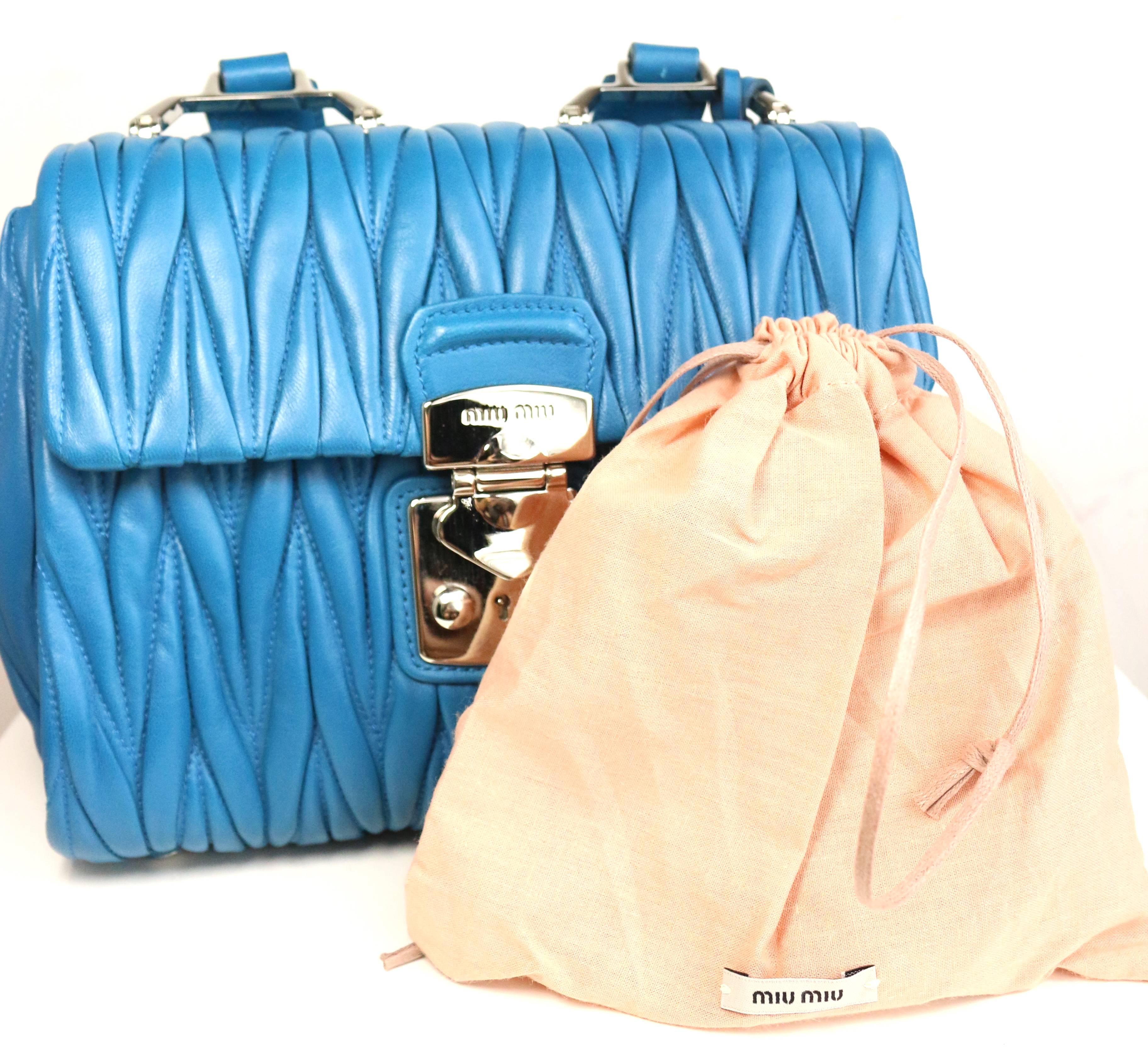 Women's Miu Miu Blue Matelasse Nappa Leather Shoulder/Hand Flap Bag For Sale