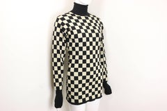 Moschino Black and White Wool Check Pattern Turtleneck Sweater