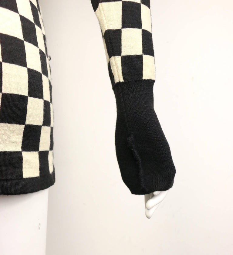 Vintage Moschino Black and White Check Pattern Turtleneck Sweater For