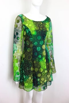 Plein Sud Green Polka Dot Baby Doll Long Sleeves Dress