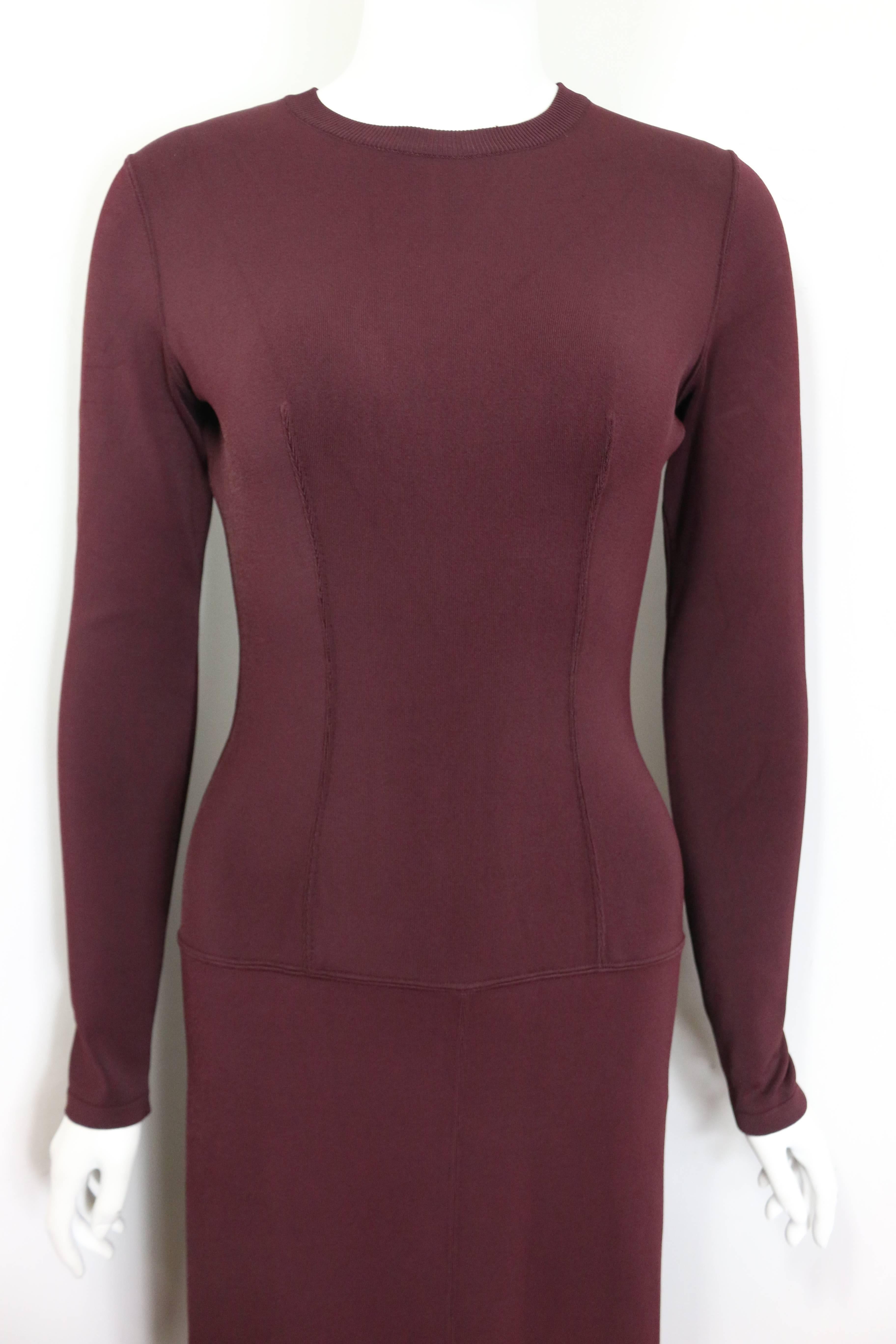 Vintage 90s Alaia Wine Long Sleeves BodyCon Maxi Dress For Sale at ...