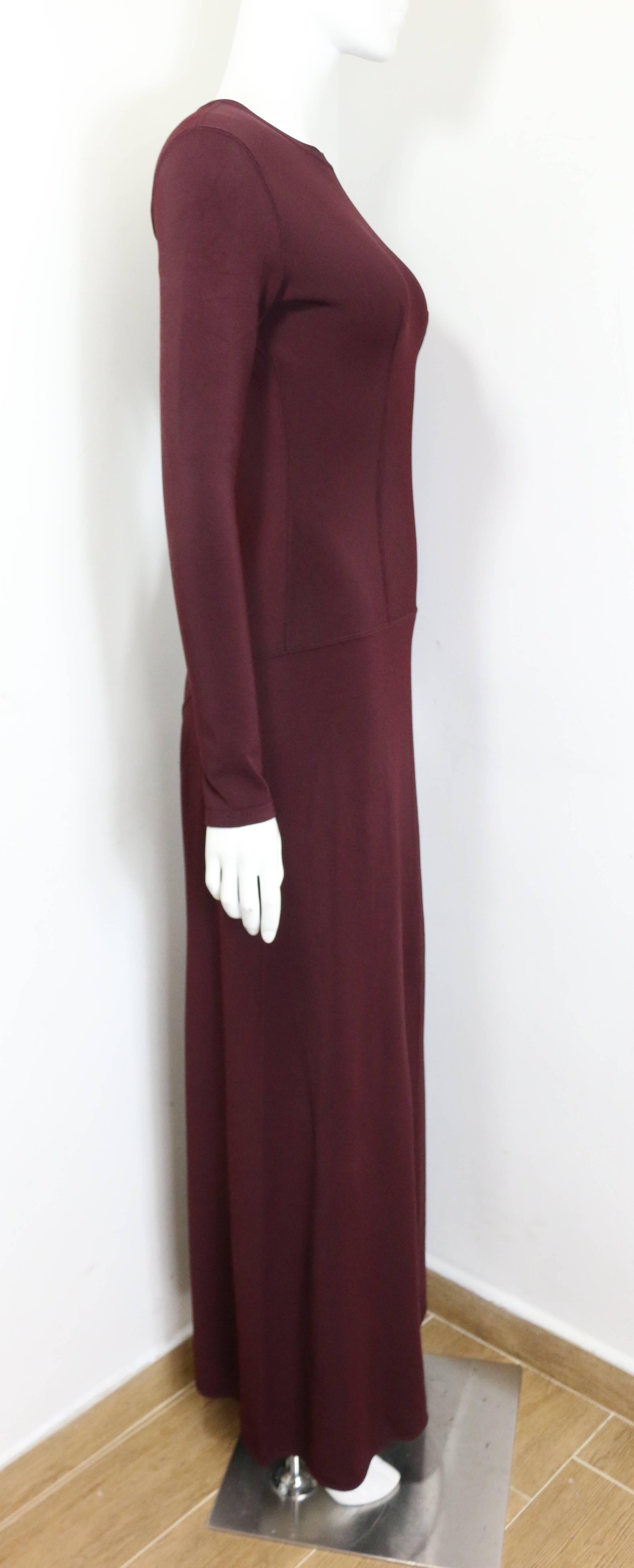 Noir Vintage 90s Alaia Wine Long Sleeves BodyCon Maxi Dress  en vente