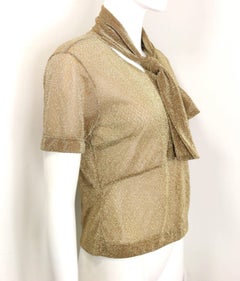 Dries Van Noten Gold Metallic Cropped See Through Short Sleeves Blouse