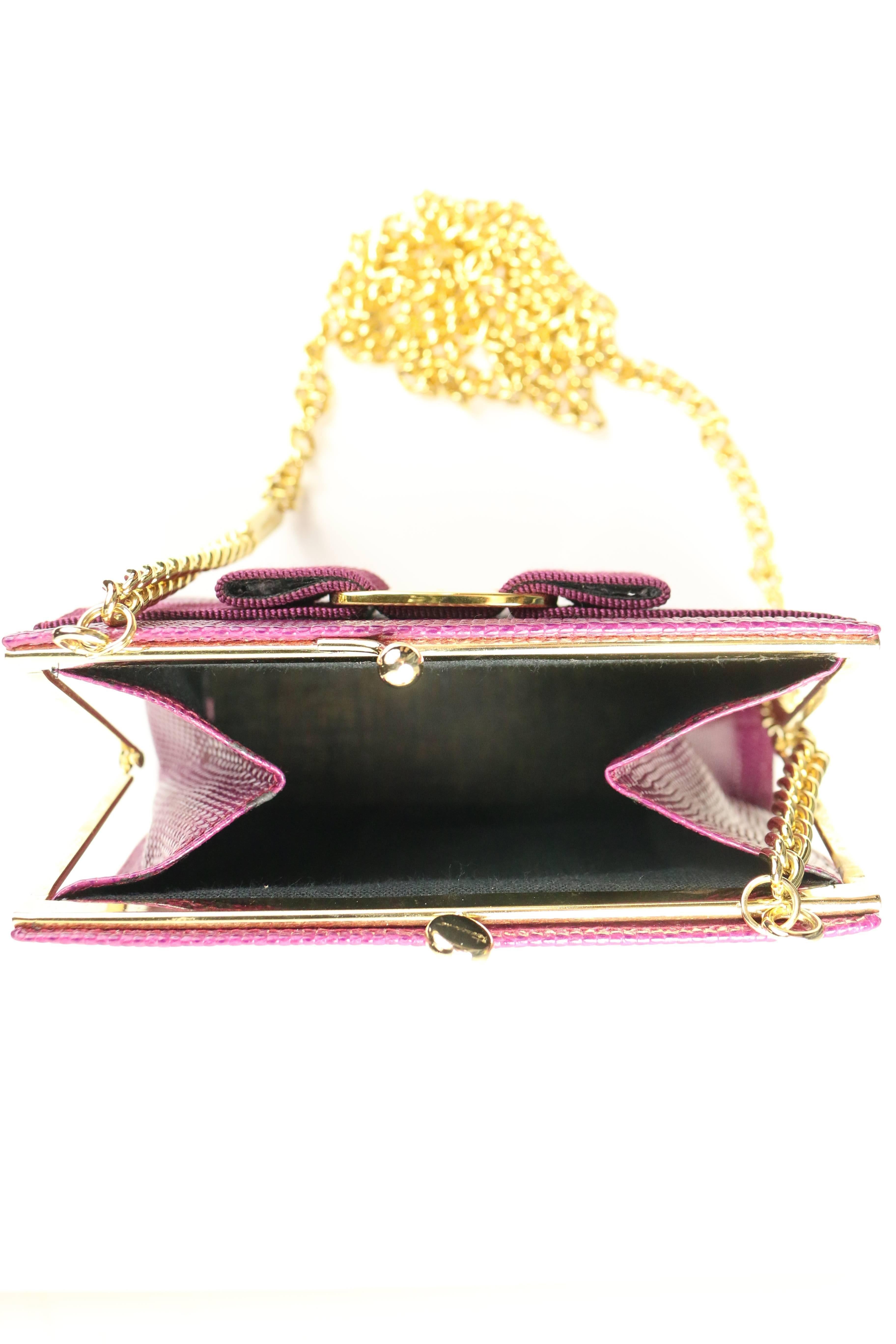 Women's Salvatore Ferragamo Purple Lizard Skin Gold Chain Shoulder Bag
