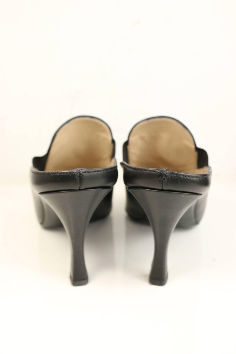 Gianni Versace Black Leather Pointy Mules Heels For Sale at 1stDibs