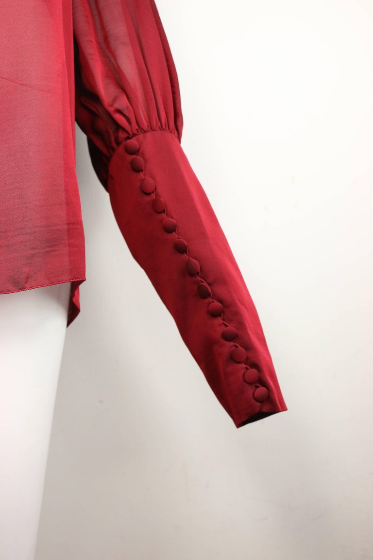 2007 Chanel Red Silk Victorian Style Long Sleeves Shirt  For Sale 2