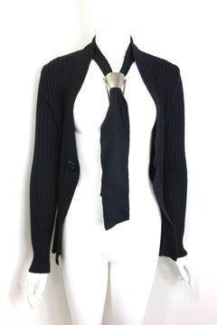 Dirk Bikkembergs Black Wool Cardigan with Silver Toned Hardware Tie Clip